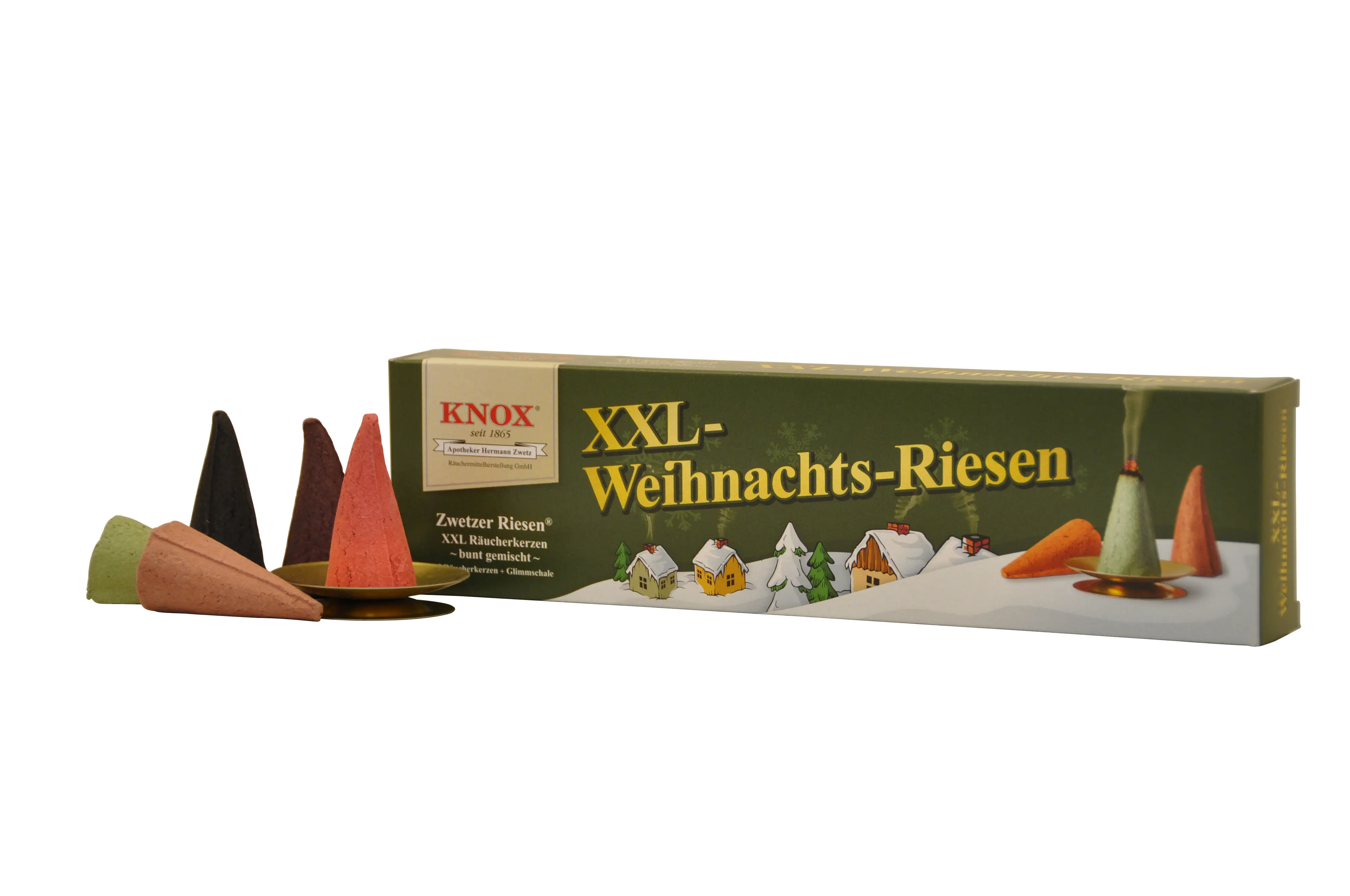Knox Räucherkerzen - XXL-Weihnachtsriesen 5 Stück + 1 Glimmschale