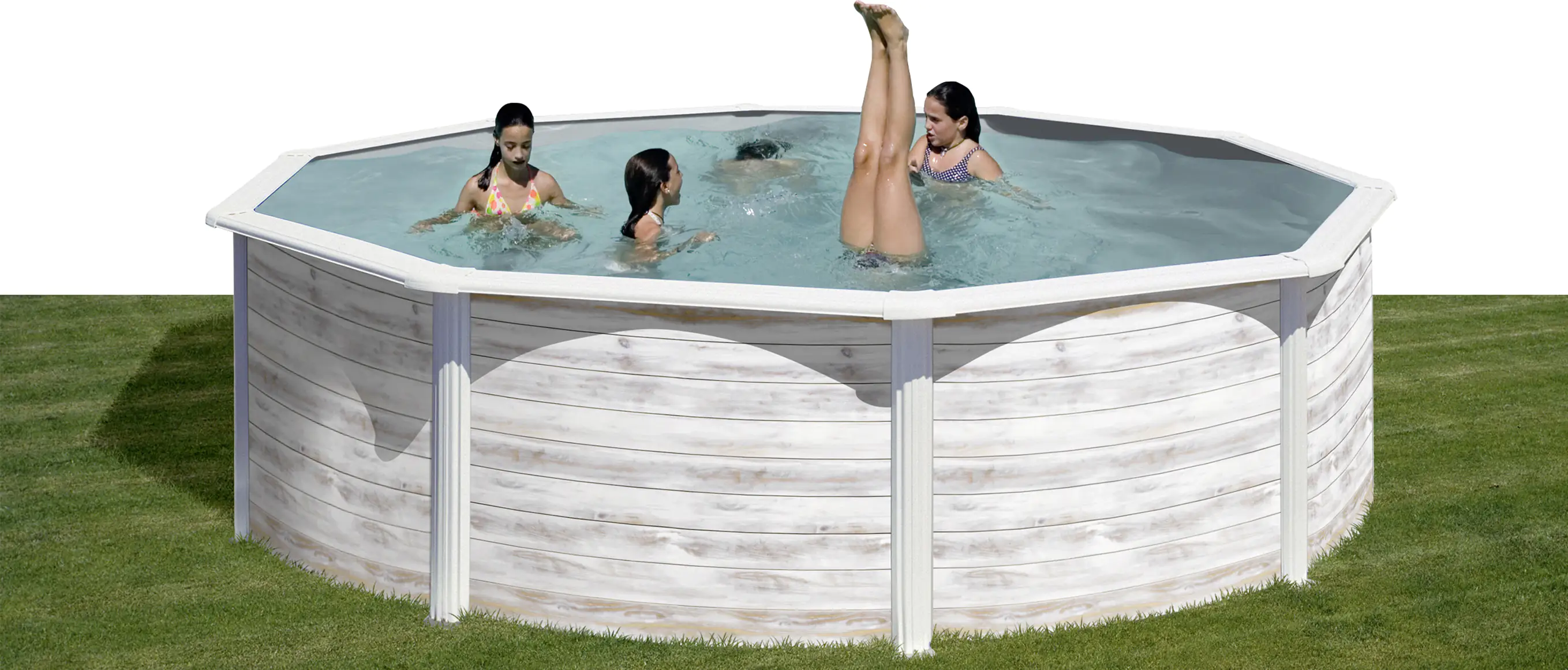 Gre Stahlwandpool Finnlandia rund Ø 350 x 120 cm Holzdekor weiß