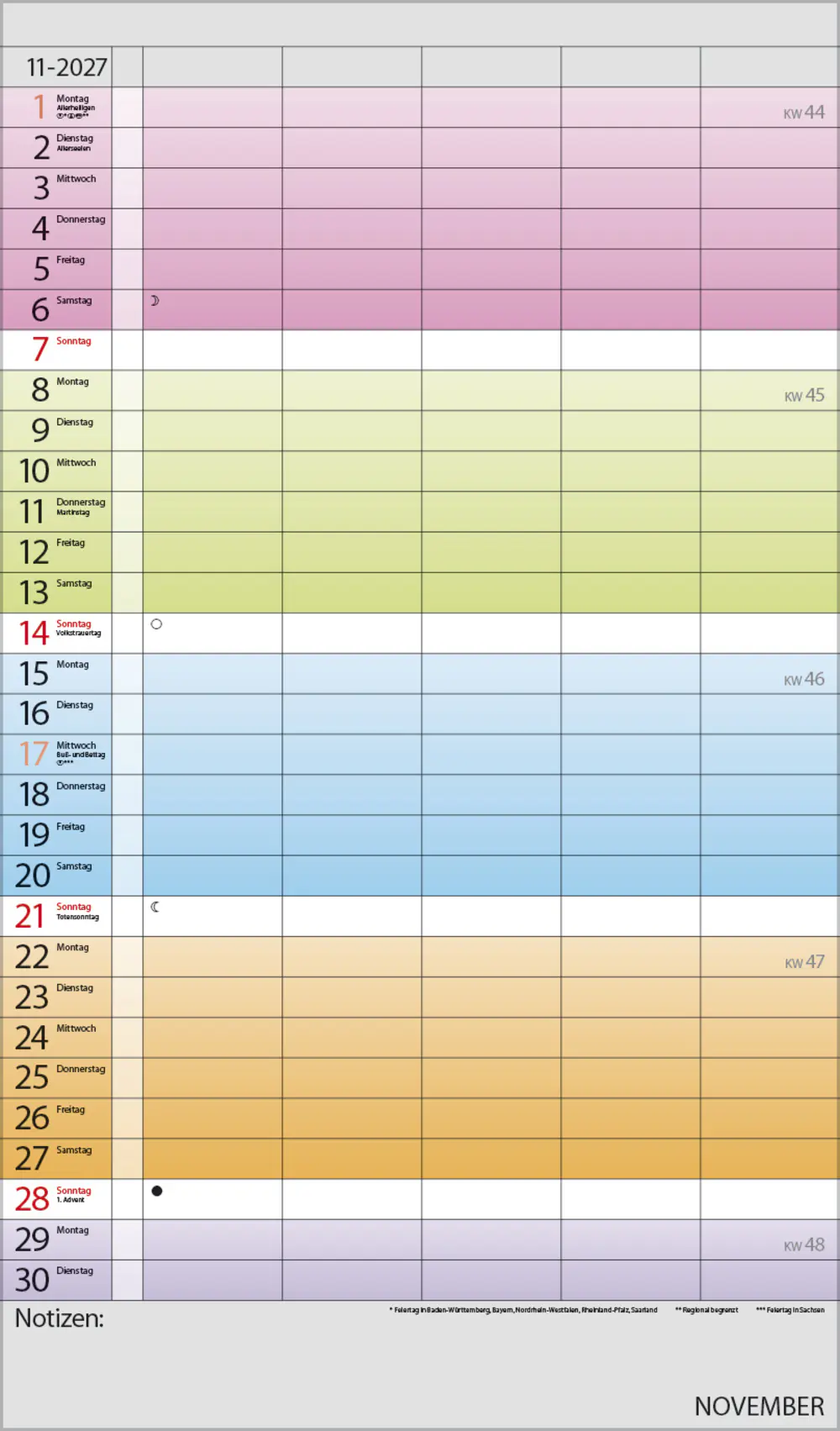 Korsch Kalender Familienplaner 2027 Farbenspiel 27 x 46 cm