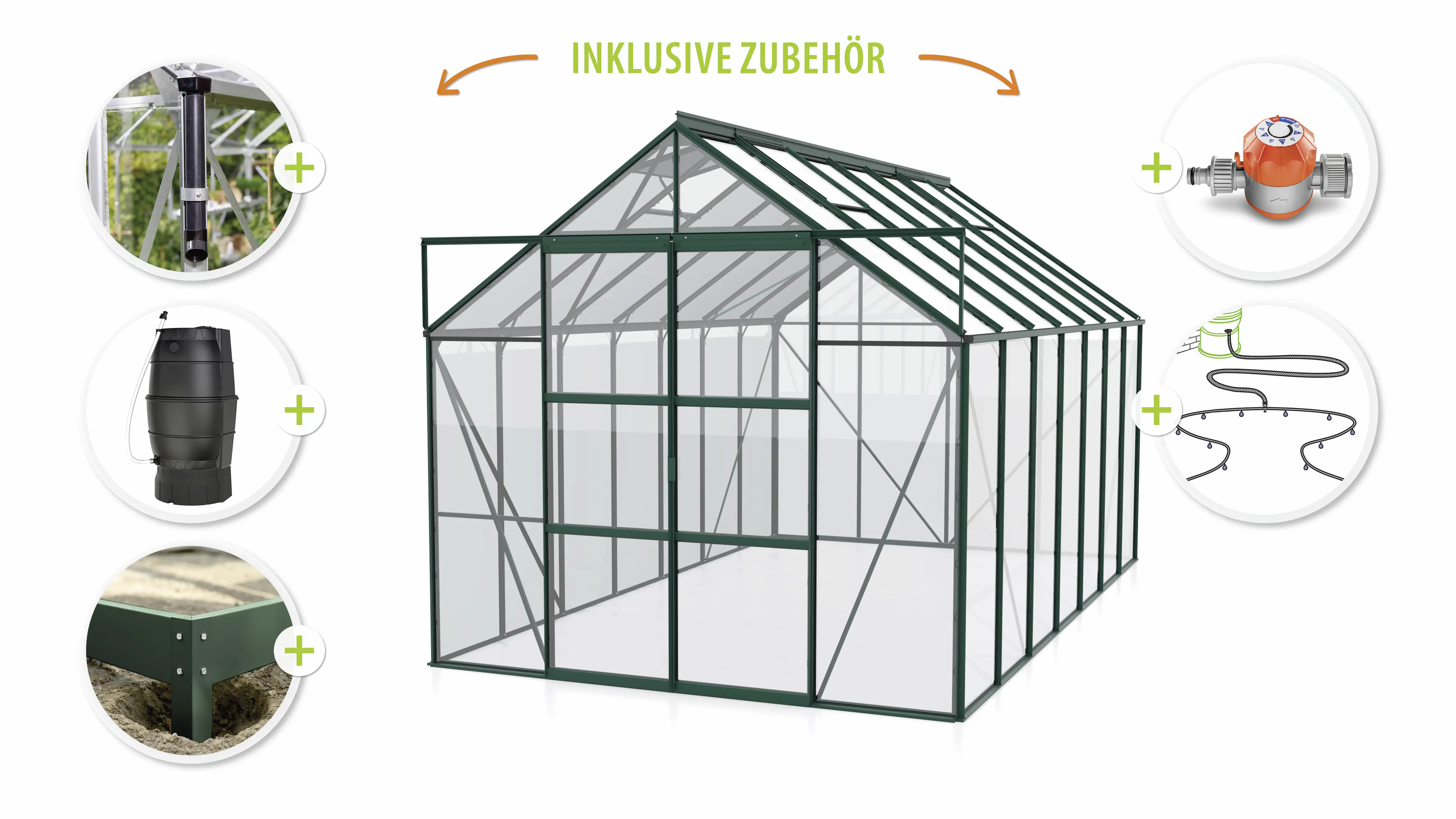 Vitavia Gewächshaus-Set Uranus 11500 ESG 3 mm smaragd 254 x 441 cm 