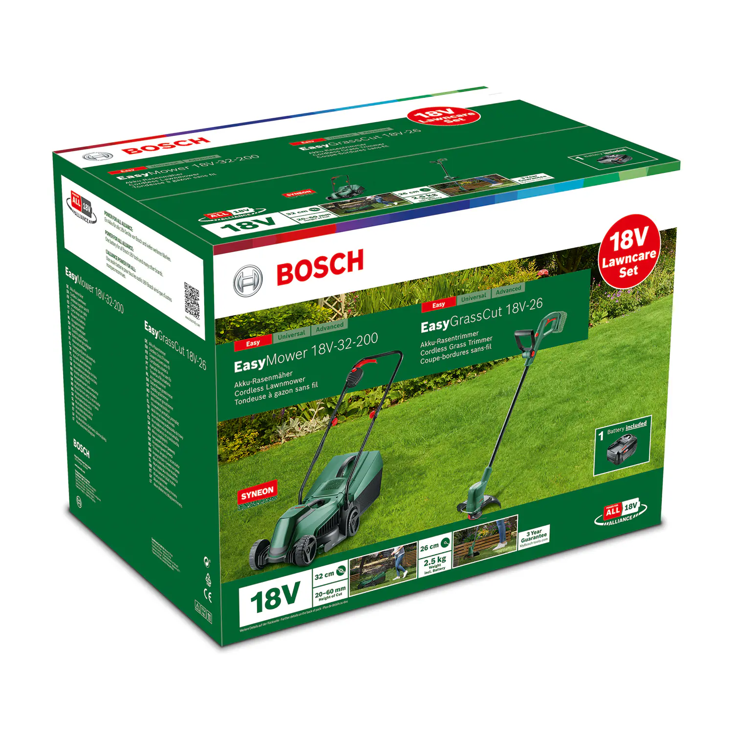 Bosch Akku-Rasenmäher-Set EasyMower 18 V inkl. Akku-Rasentrimmer EasyGrassCut 18 V + Akku & Ladegerät