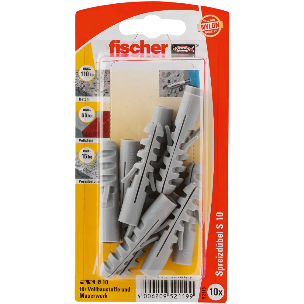 Fischer Dübel S 10.0 x 50 mm -10 Stück Fischer Dübel S 10.0 x 50 mm -10 Stück