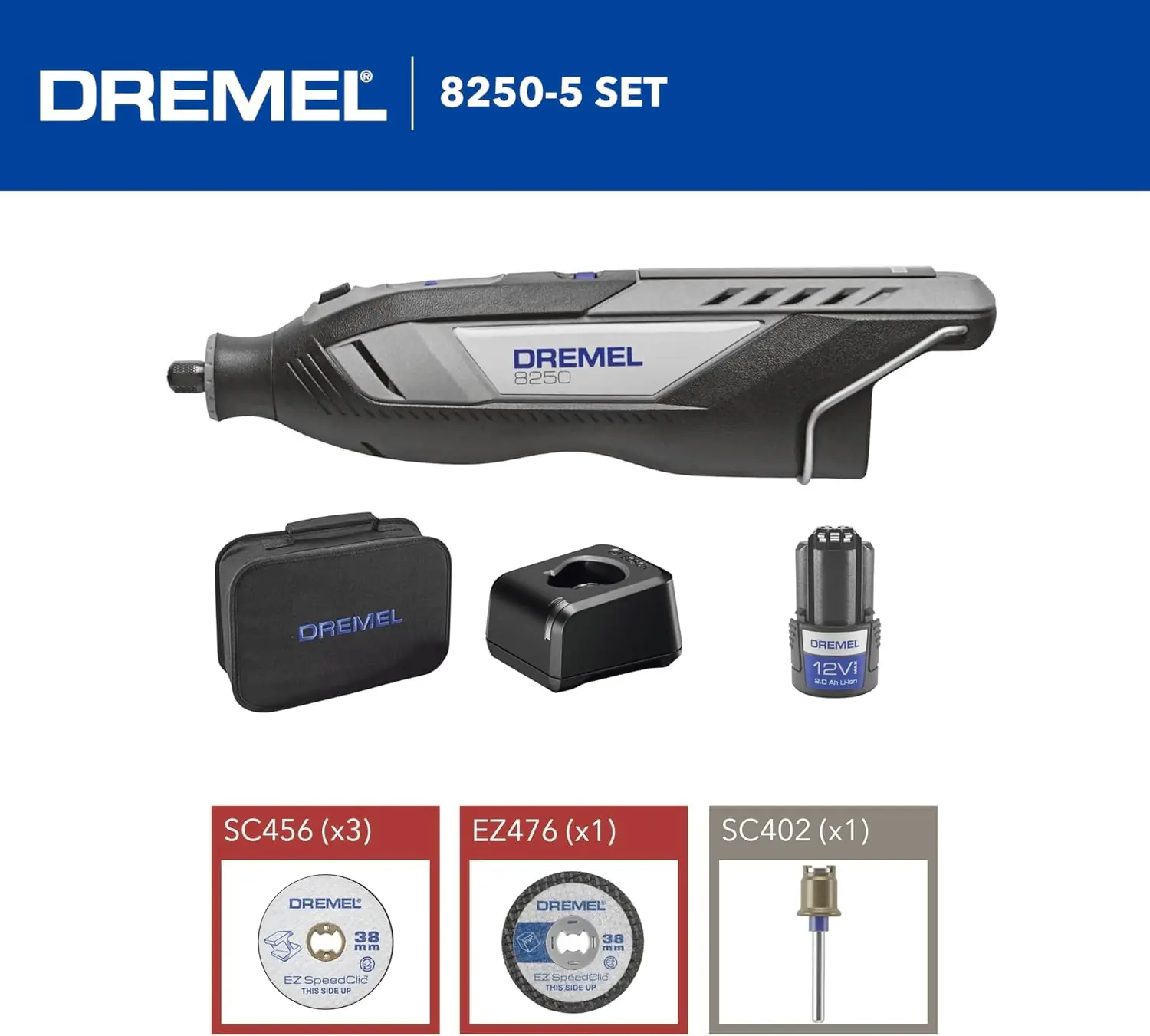 Dremel Akku-Multitool 8250-5 12V 2 Ah mit 5-teiligem Zubehör Dremel Akku-Multitool 8250-5 12V 2 Ah mit 5-teiligem Zubehör
