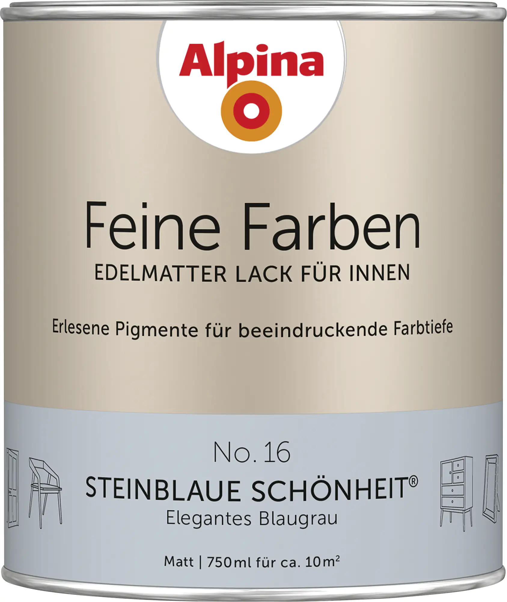Alpina Feine Farben Lack No. 16 Steinblaue Schönheit  blaugrau edelmatt 750 ml Alpina Feine Farben Lack No. 16 Steinblaue Schönheit  blaugrau edelmatt 750 ml