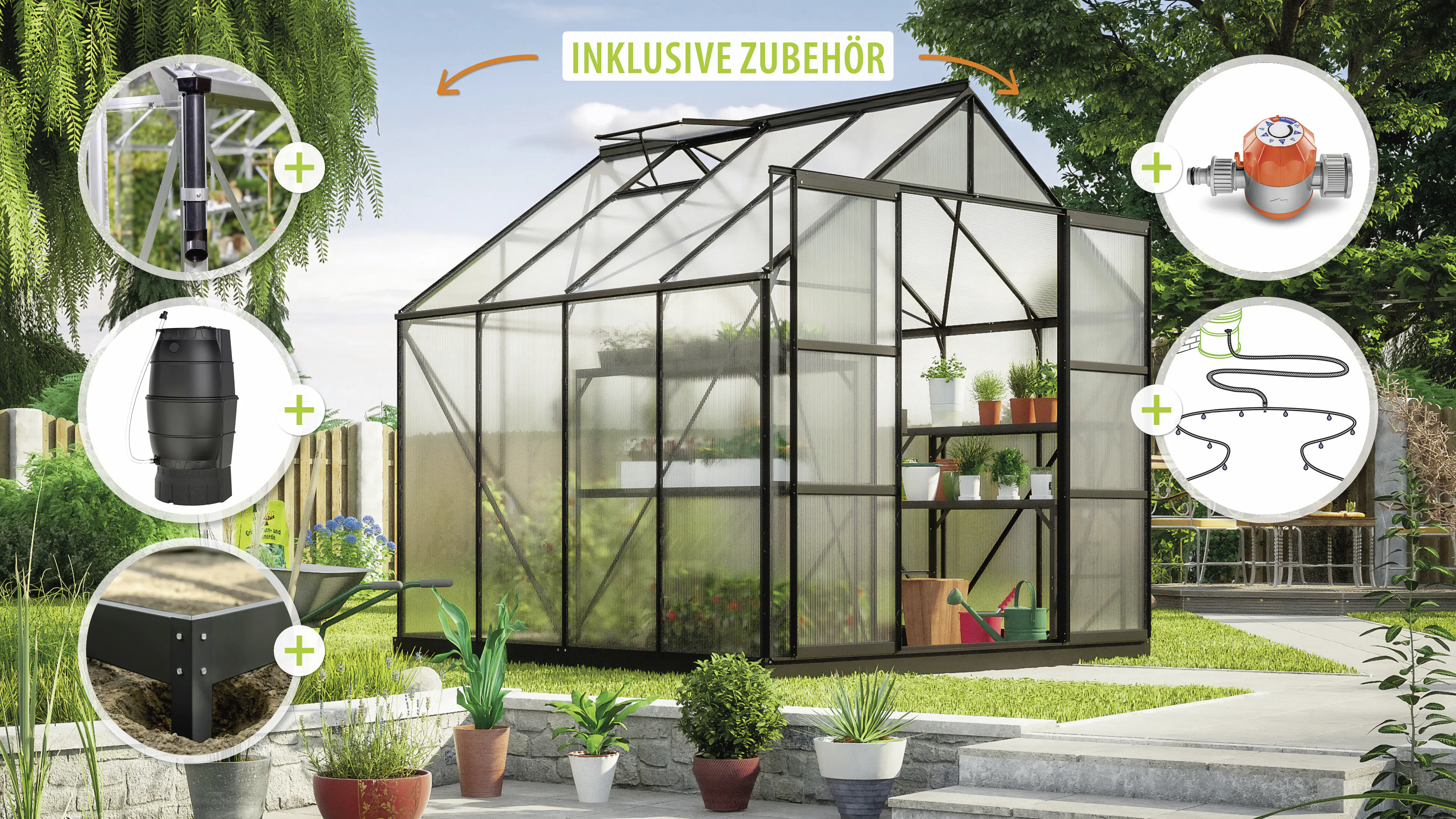 Vitavia Gewächshaus-Set Uranus 6700 HKP 6 mm schwarz 254 x 254 cm 