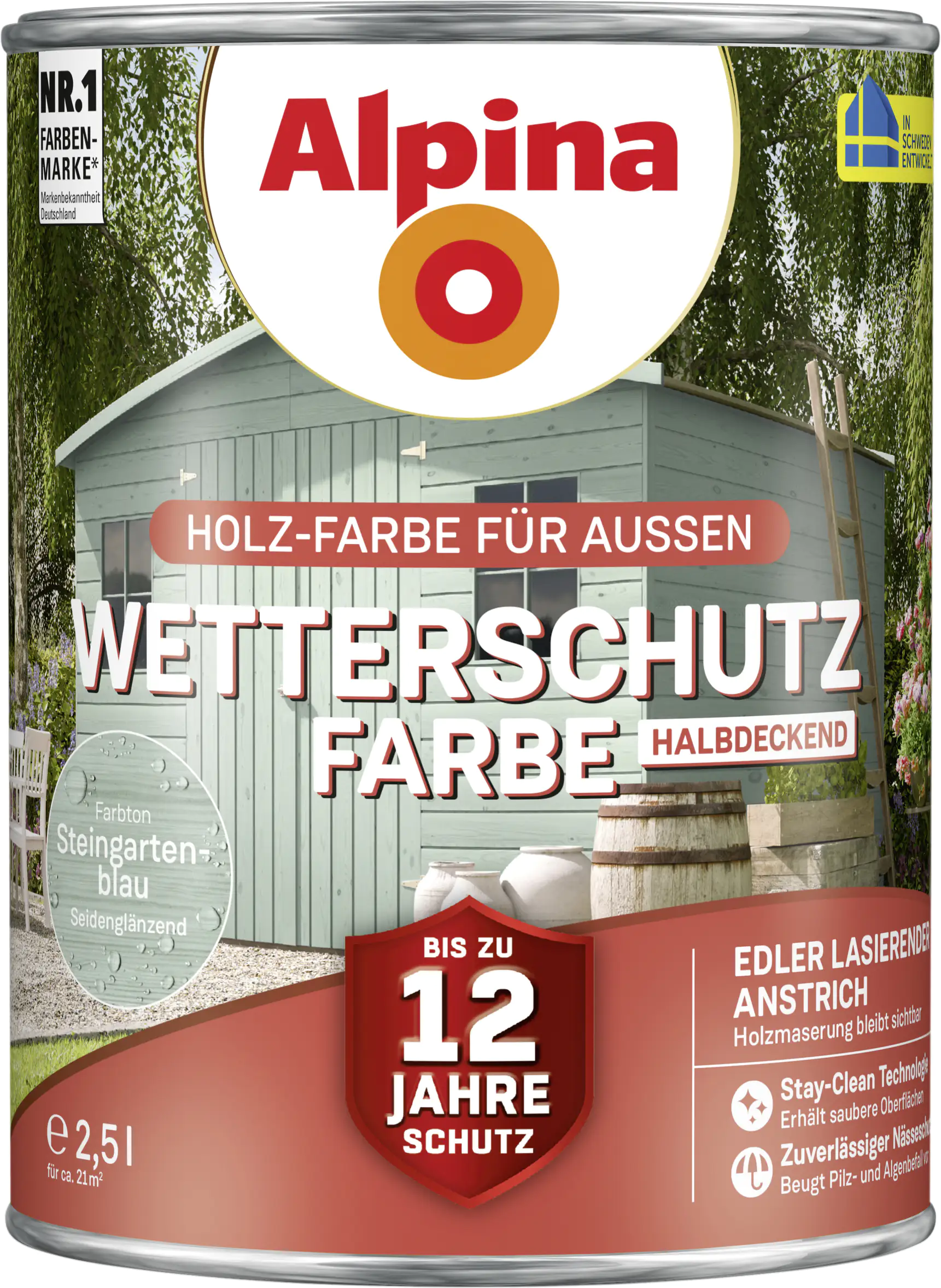 Alpina Wetterschutzfarbe 2,5 L steingartenblau Alpina Wetterschutzfarbe 2,5 L steingartenblau