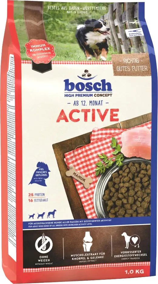 4015598013352 Bosch Active Trockenfutter für aktive Hunde Adult 1 kg mit Geflügel