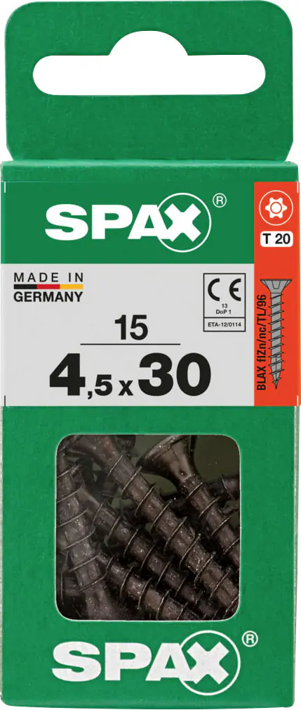 Spax Universalschrauben 4,5 x 30 mm T20 Vollgewinde - 15 Stk.  Spax Universalschrauben 4,5 x 30 mm T20 Vollgewinde - 15 Stk.
