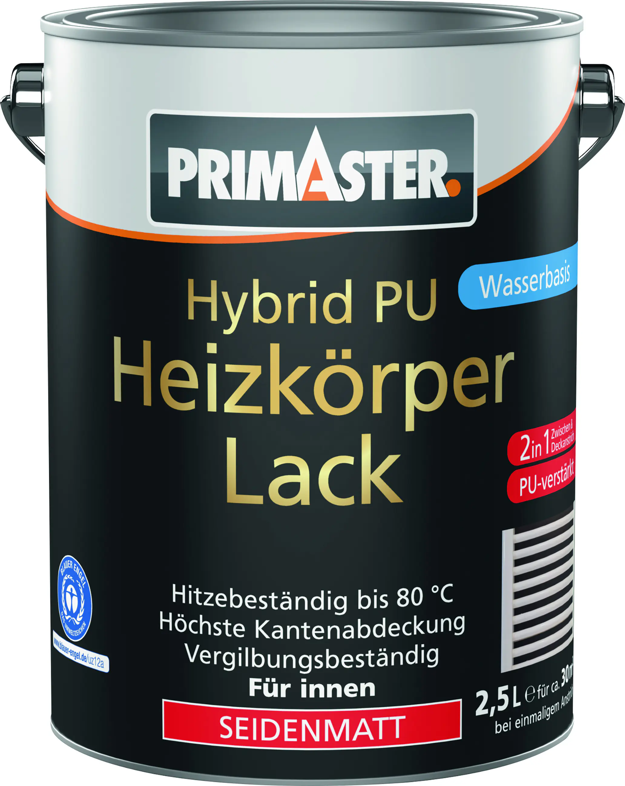 Primaster Hybrid PU-Heizkörperlack weiß seidenmatt 2,5 L Primaster Hybrid PU-Heizkörperlack weiß seidenmatt 2,5 L