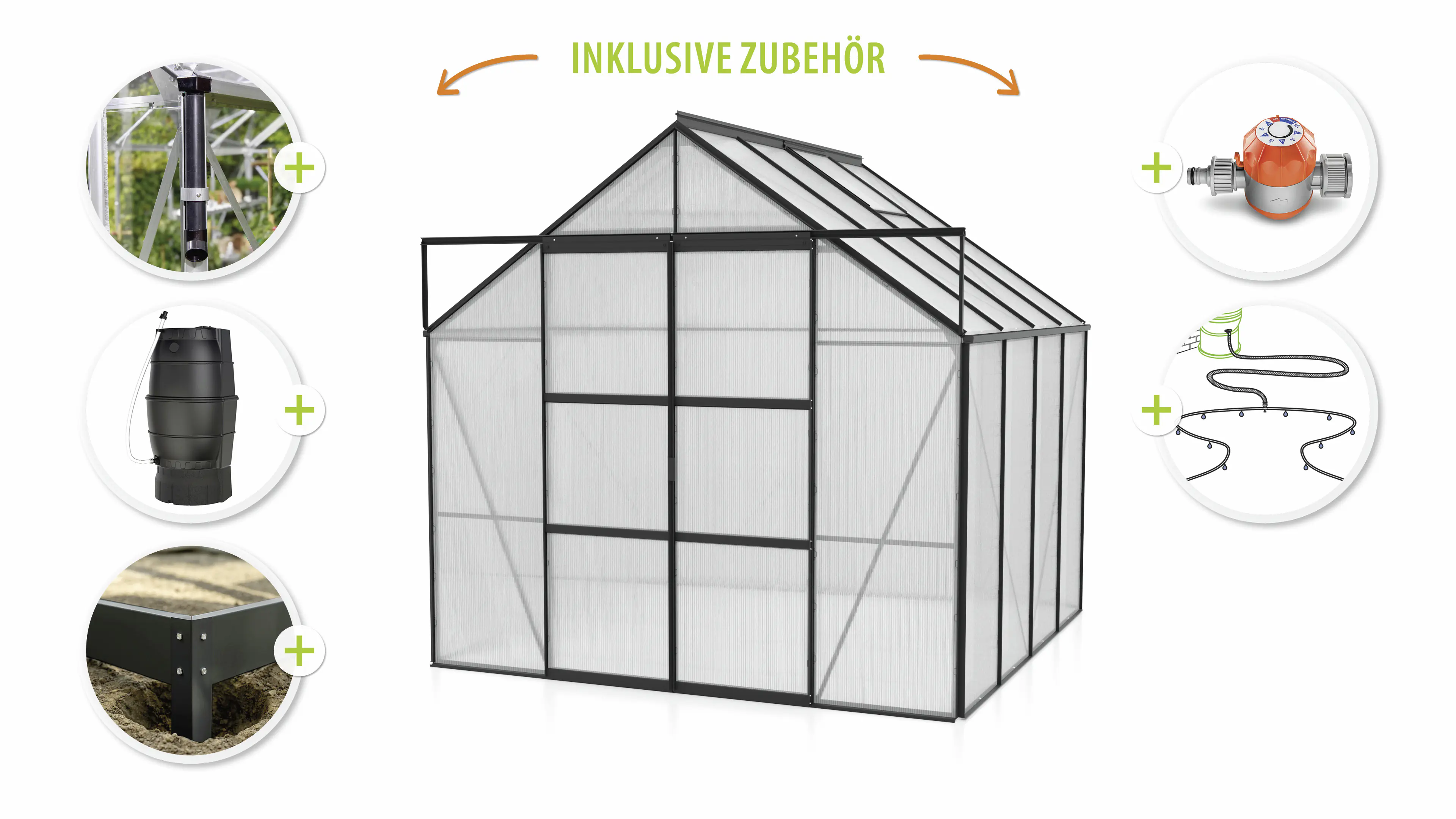 Vitavia Gewächshaus-Set Uranus 6700 HKP 6 mm schwarz 254 x 254 cm 