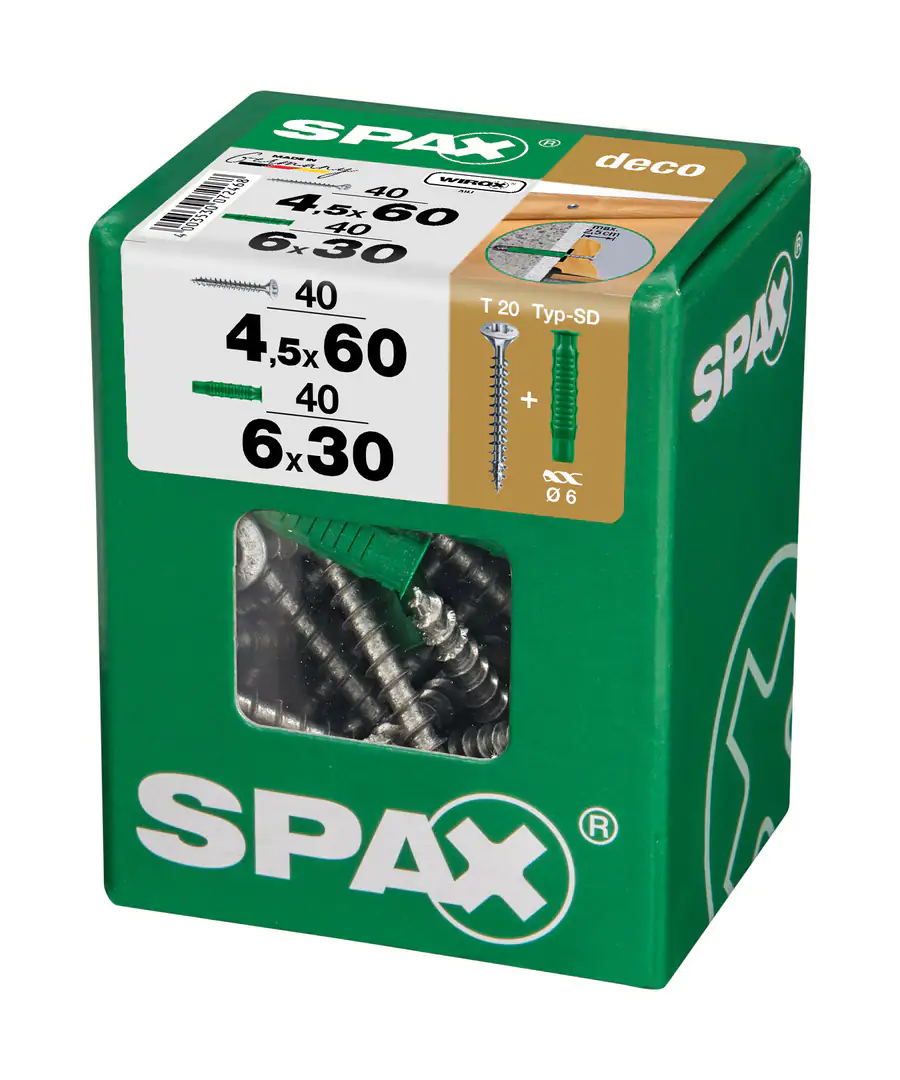 Spax Universalschrauben 4.5 x 60 mm TX 20 - 40 Stk. (+40 Dübel)