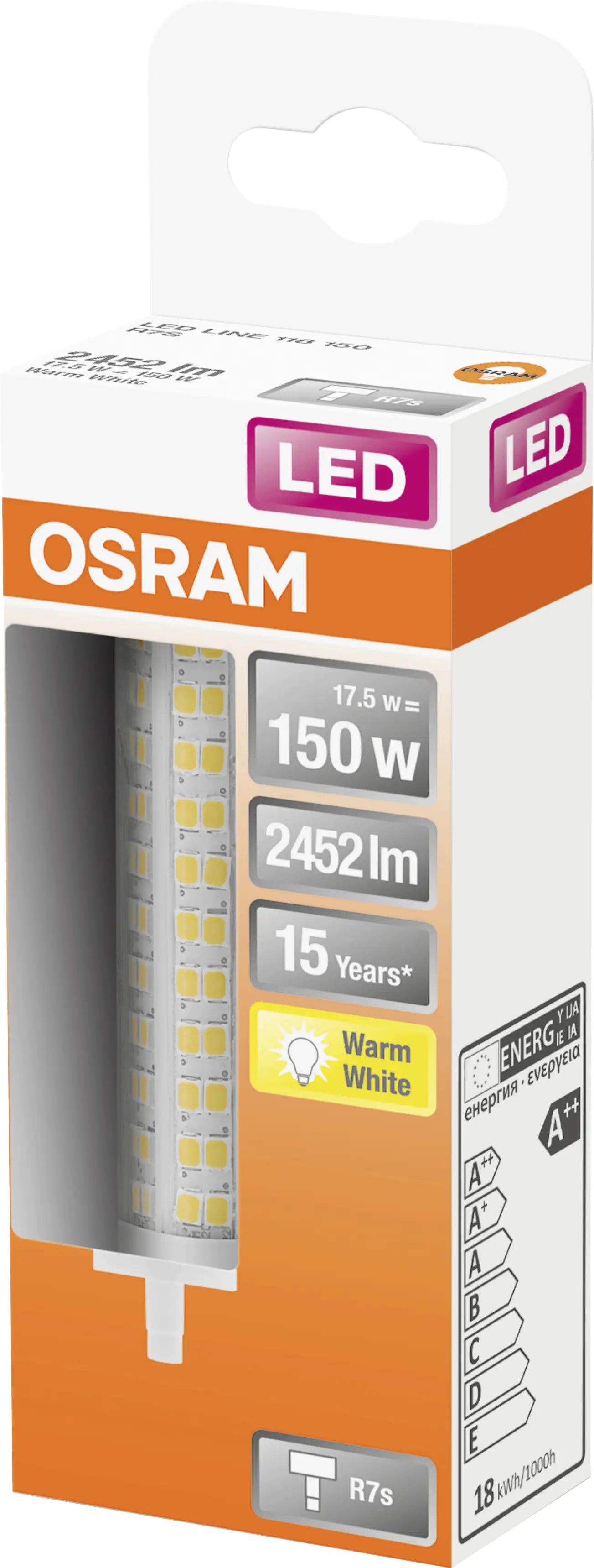 Osram LED Stablampe Star Line 118 R7s 17,5W warmweiß, klar
