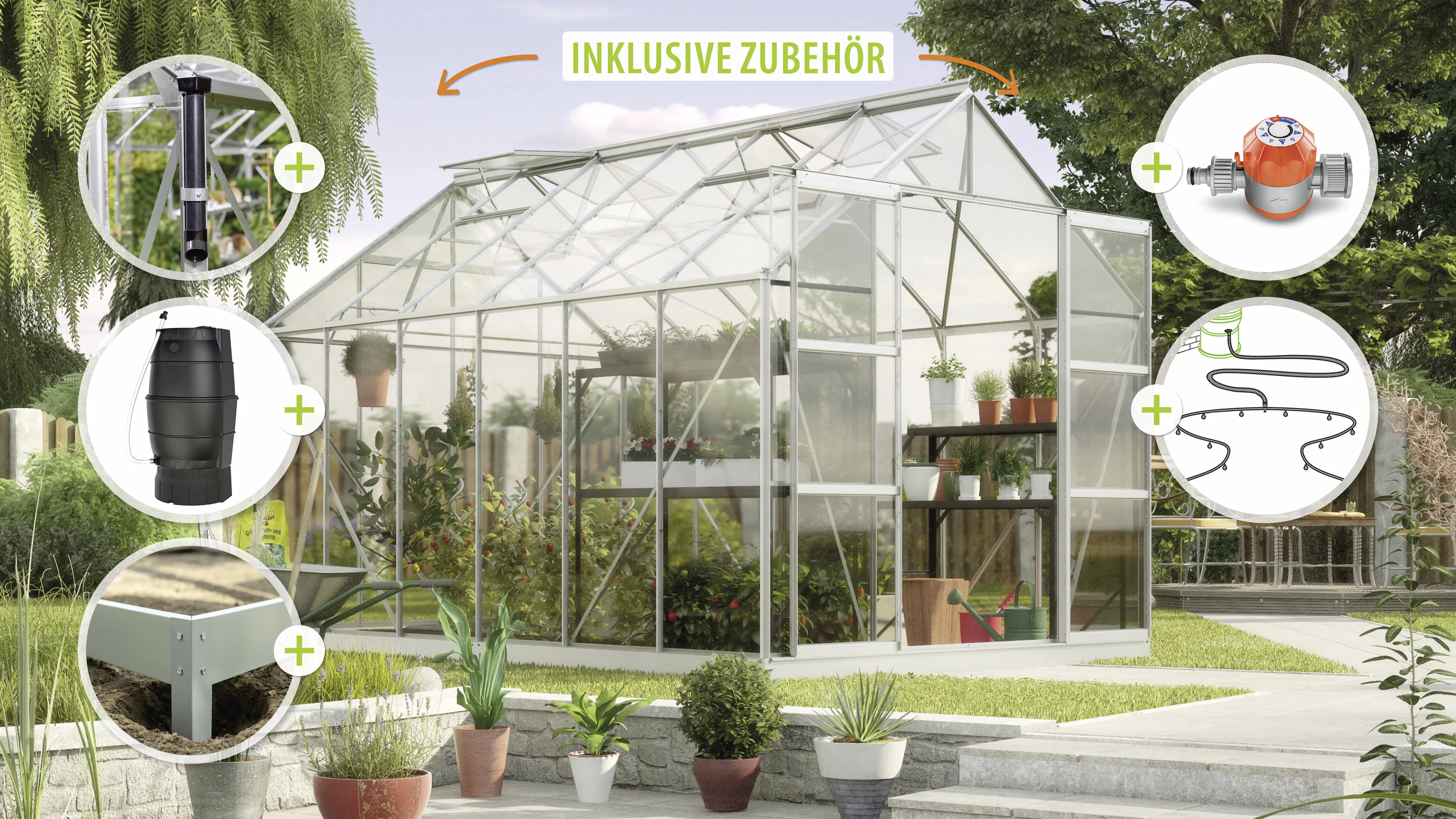 Vitavia Gewächshaus-Set Uranus 9900 ESG 3 mm alu 254 x 379 cm 