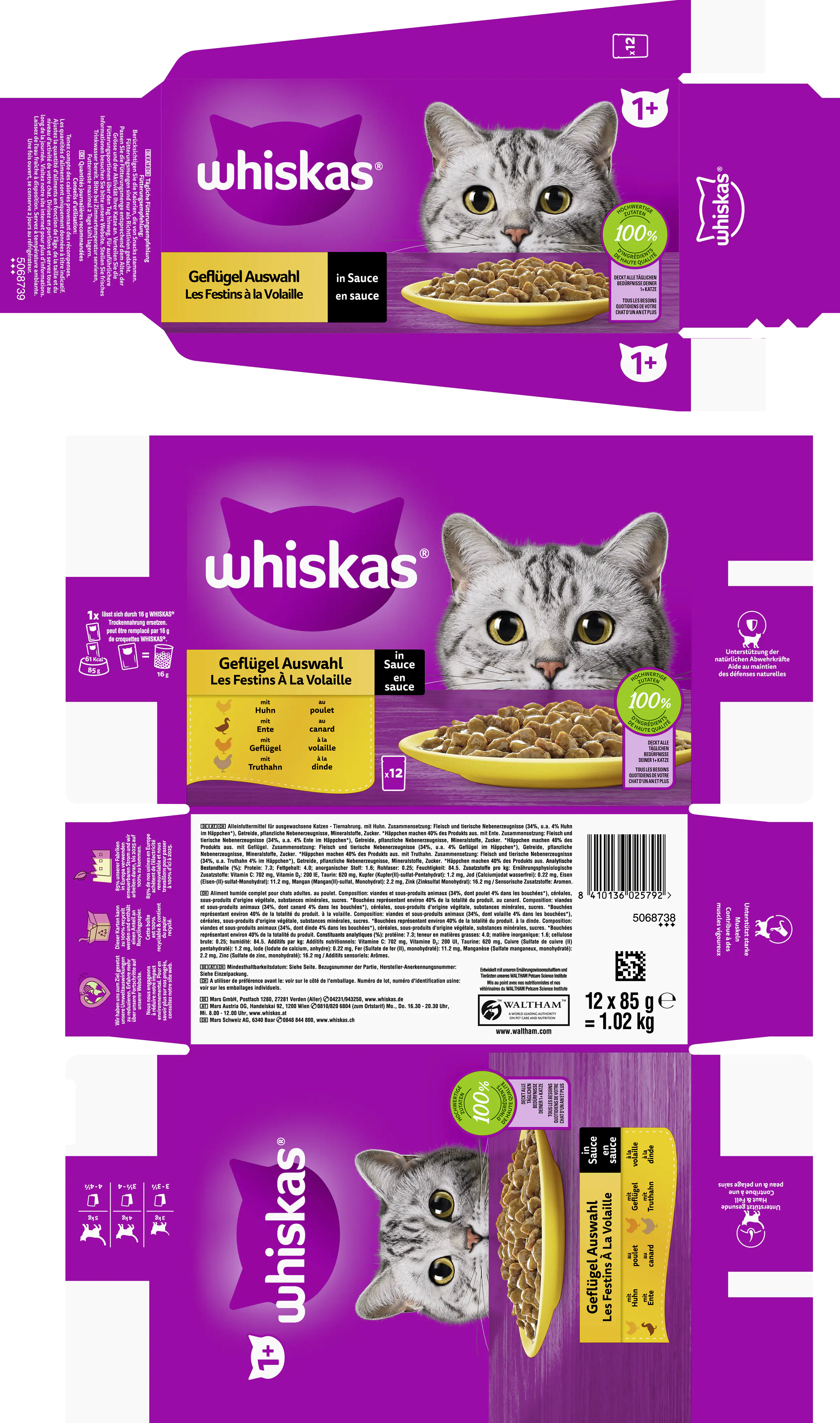 Whiskas Multipack Geflügelauswahl in Sauce Katzenfutter 12 x 85 g
