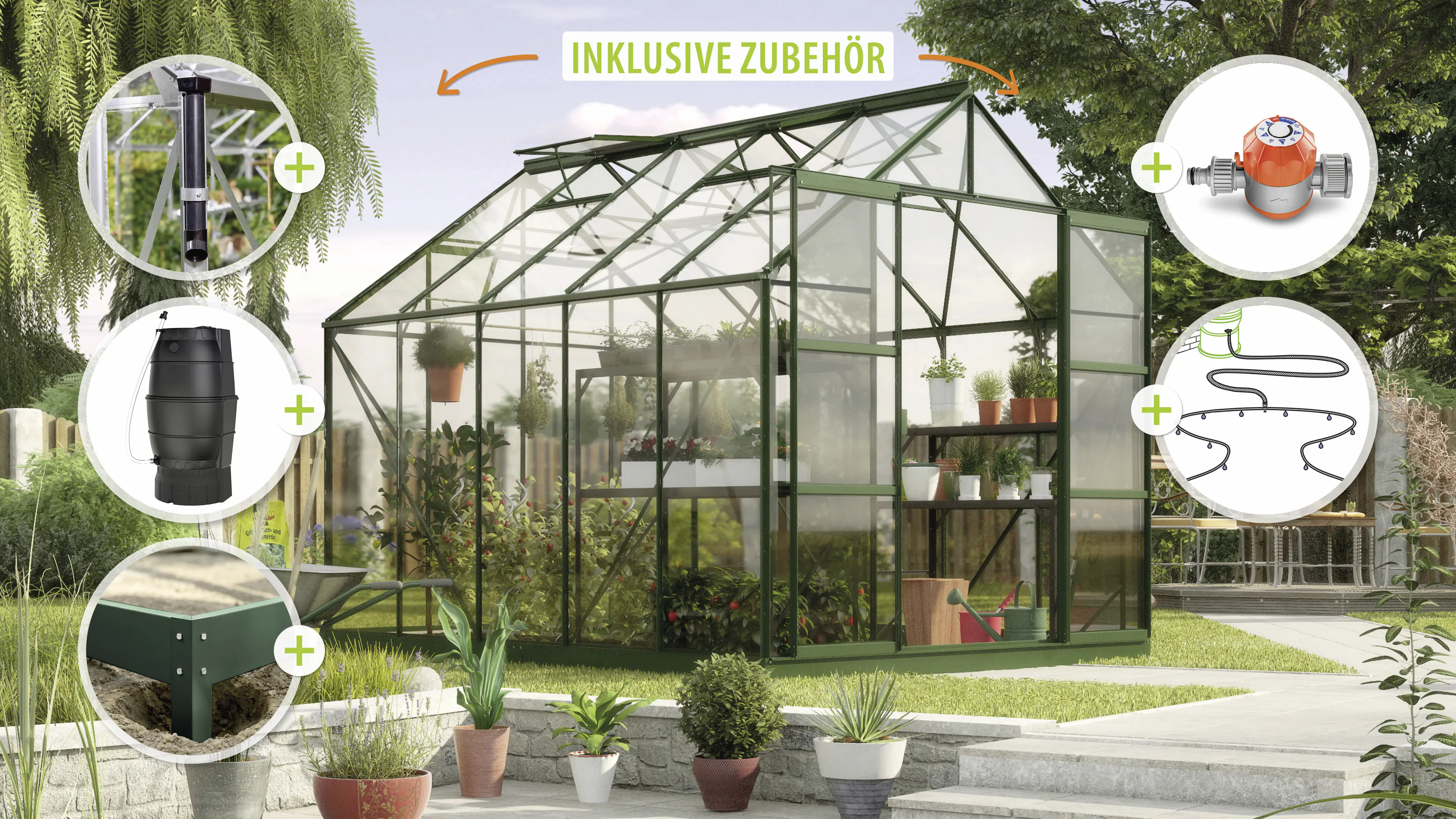 Vitavia Gewächshaus-Set Uranus 8300 ESG 3 mm smaragd 254 x 317 cm 