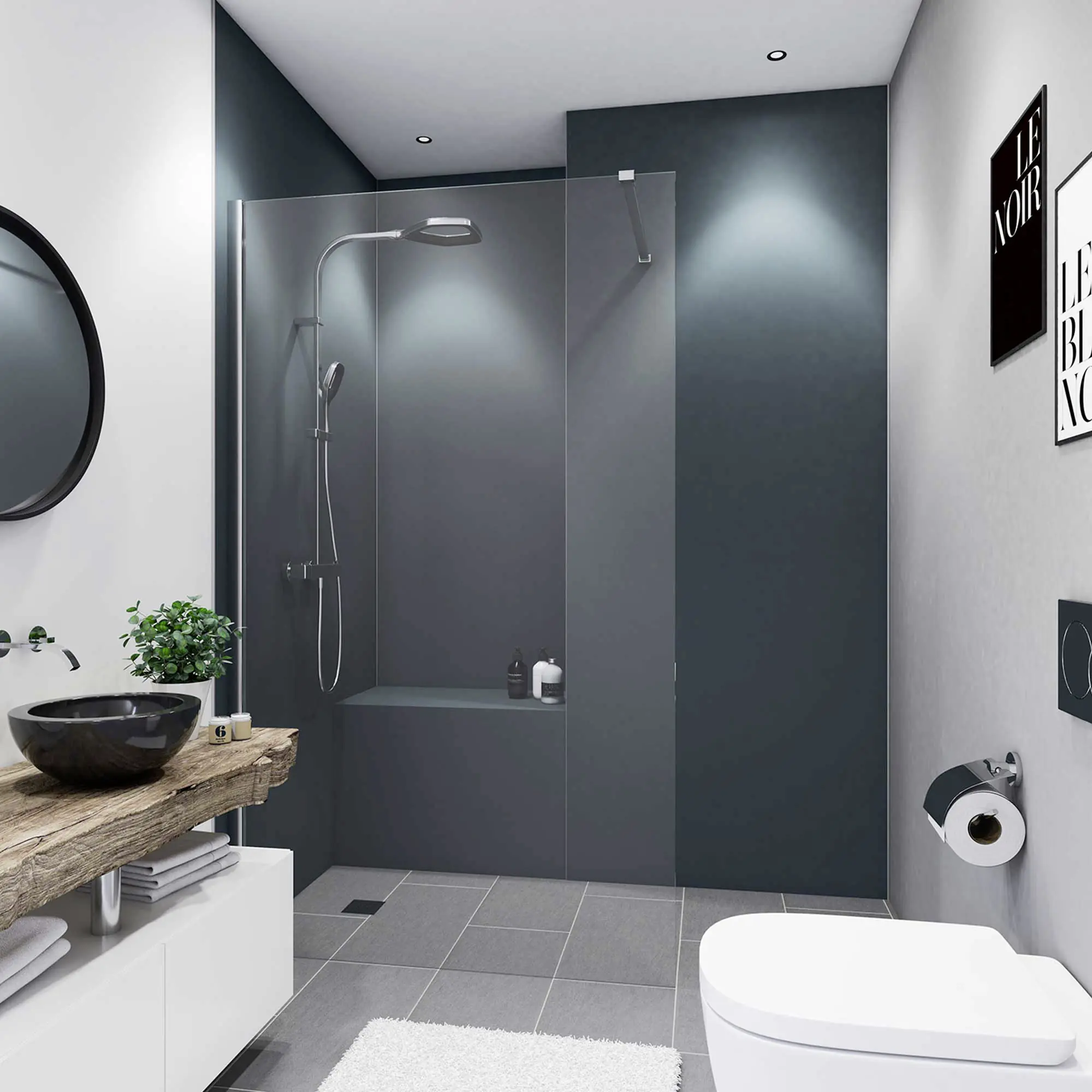 Breuer Duschrückwand Anthrazit Farbe 90x210x0,3 cm