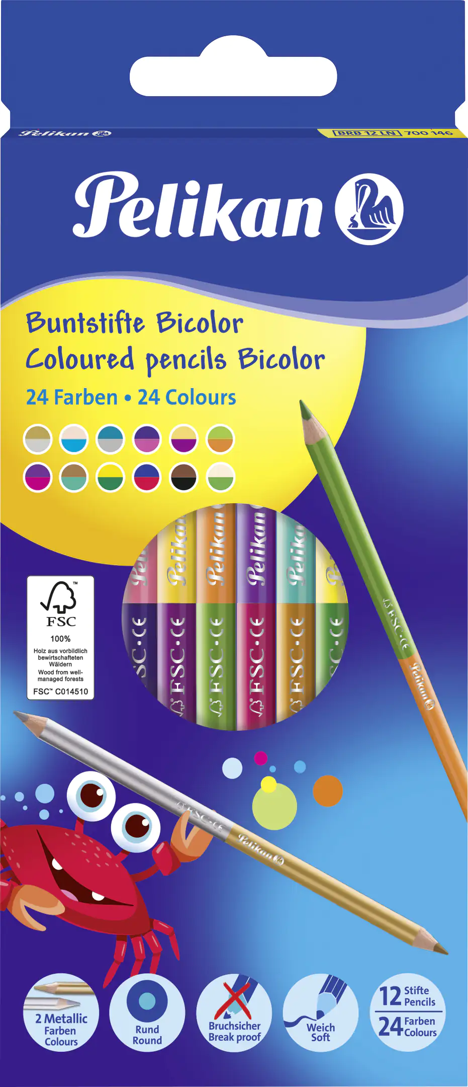 Pelikan Buntstifte Bicolor 12er rund dünn BRB12LN
