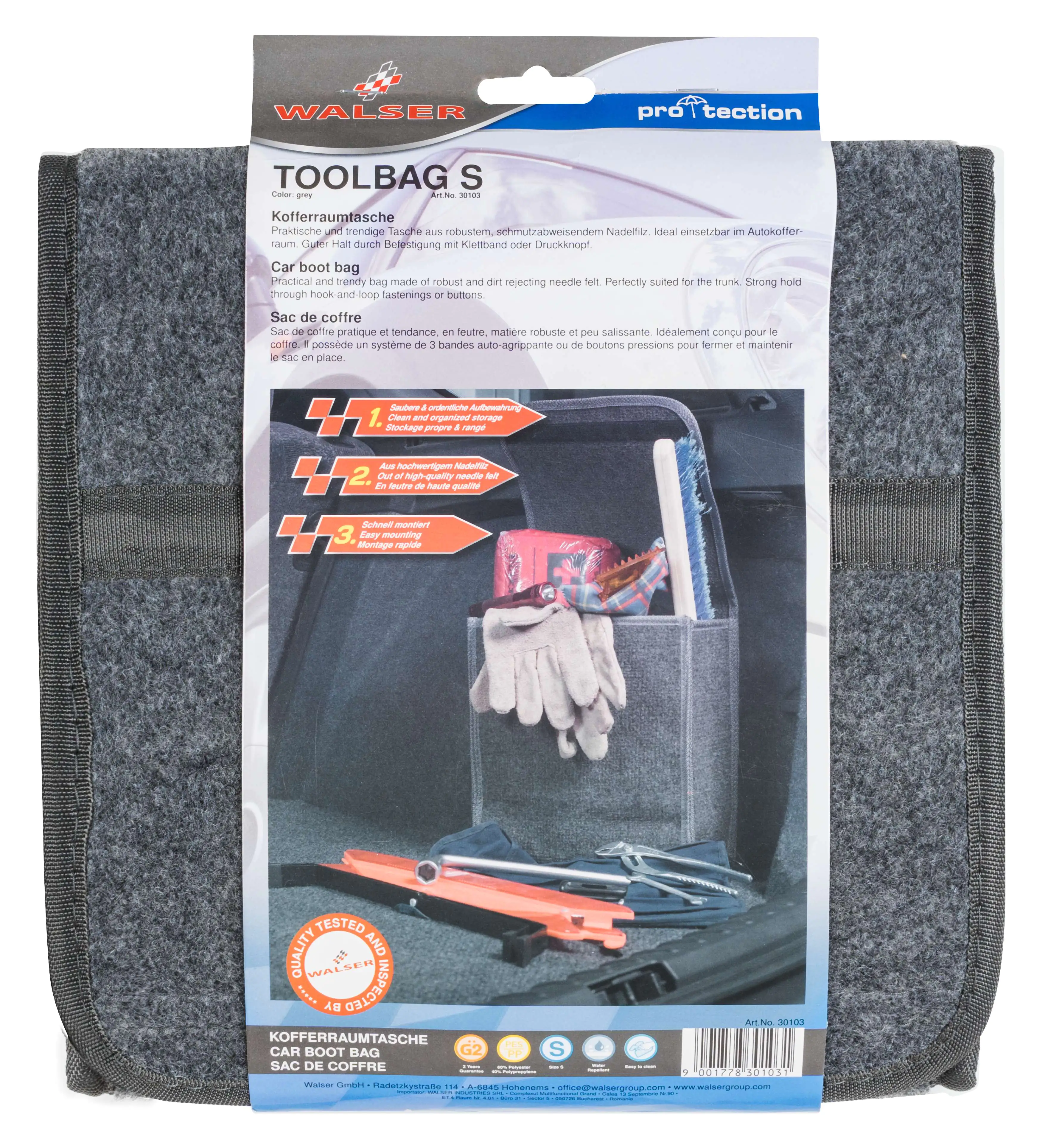 Walser Toolbag Kofferraumtasche Größe S grau 28,5x14x28cm