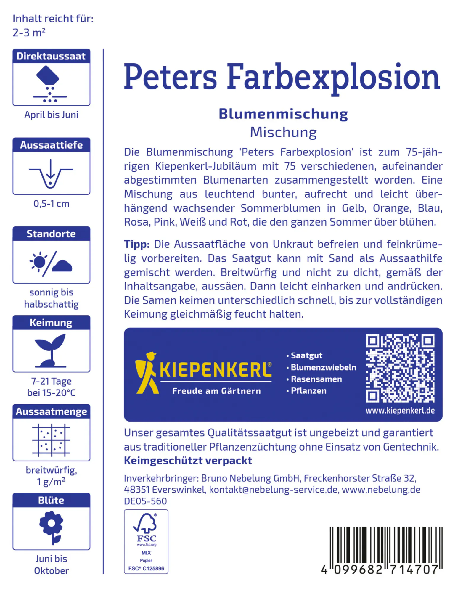 Kiepenkerl Profi-Line Blumensamen Blumenmischung Peters Farbexplosion 2 g für ca. 2 - 3 m²