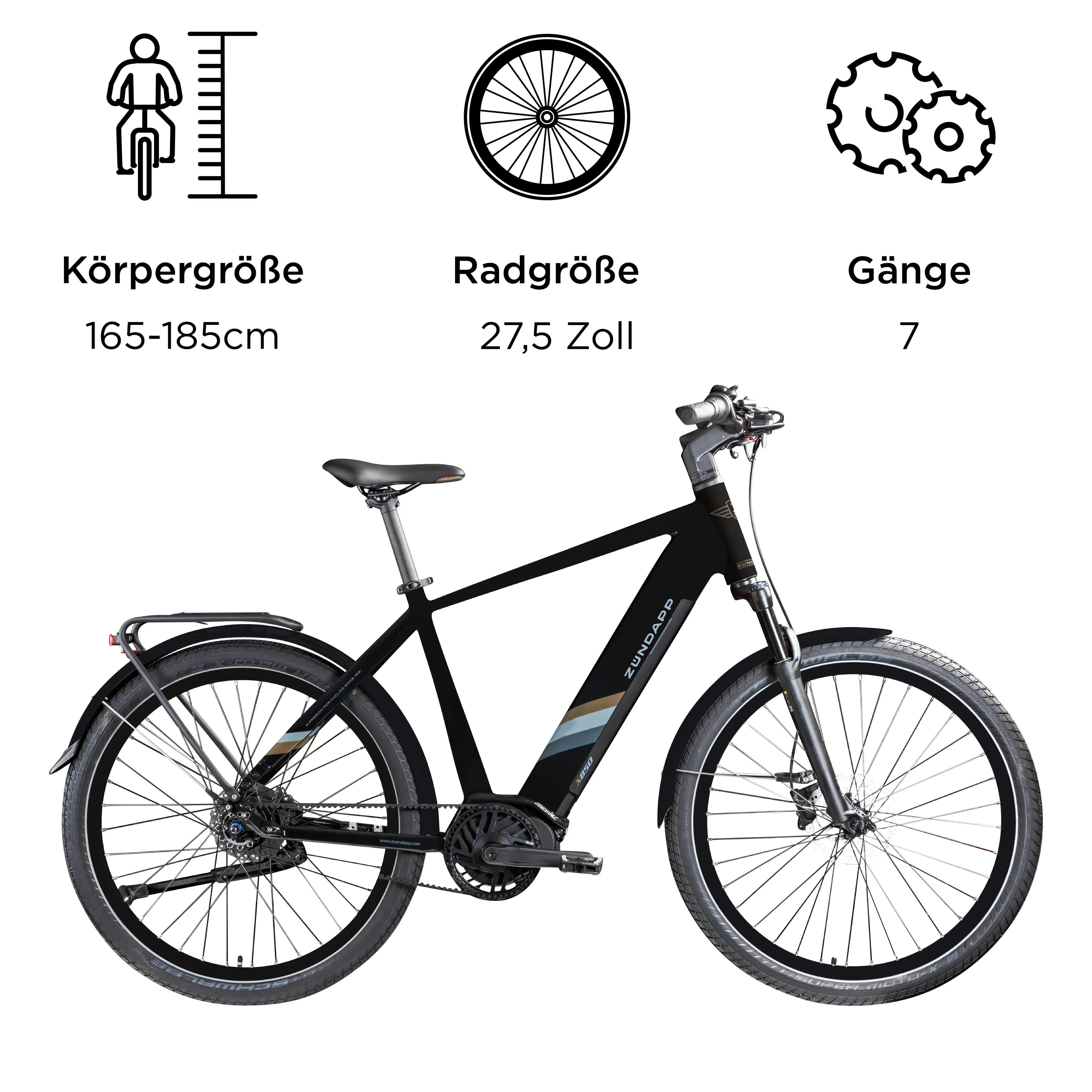 Zündapp E-Bike Trekking X850 Diamantrahmen 27,5 Zoll 7-Gang 550 Wh schwarz 