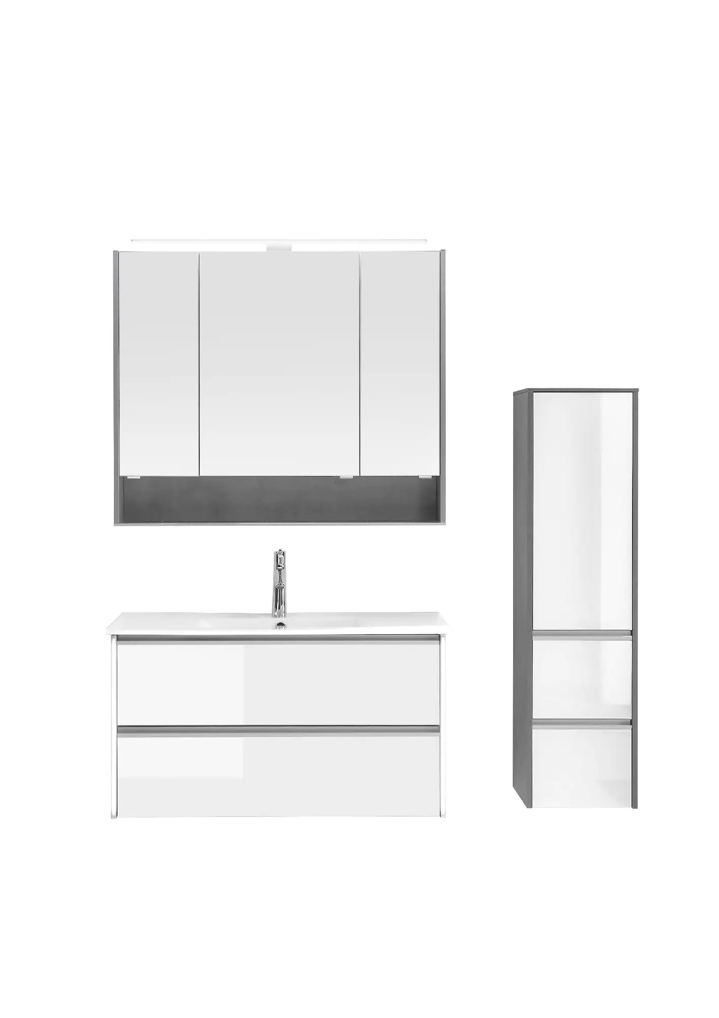 Pelipal Badmöbel-Set 6040 Schneeweiß Glanz/Oxid Dunkelgrau mit Mineralmarmor-Waschtisch 101 cm