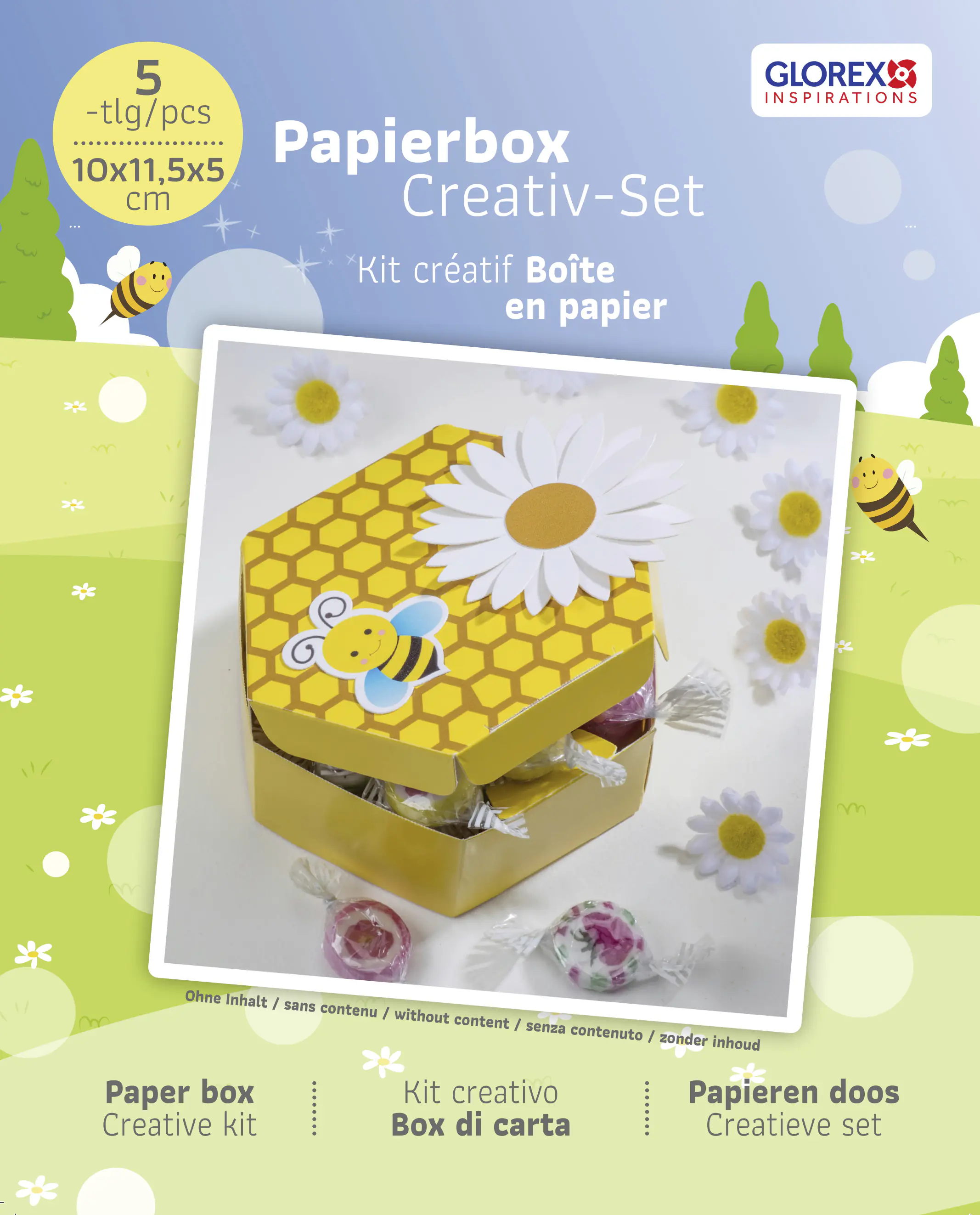 Glorex Papierbox Biene 5 teilig 10 x 10 x 5 cm