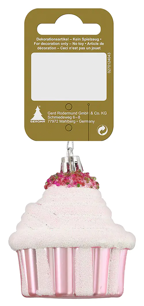 Weihnachtsanhänger Cupcake aus Kunststoff rosa/weiß 6 x 7 cm Weihnachtsanhänger Cupcake aus Kunststoff rosa/weiß 6 x 7 cm