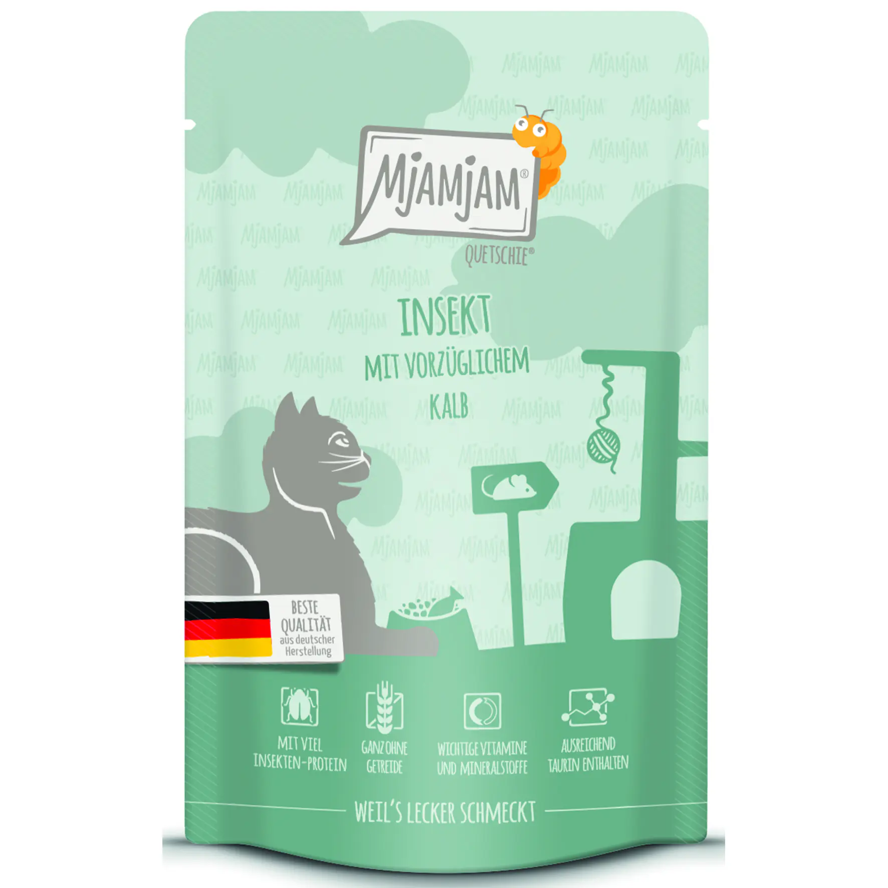 MjAMjAM Adult Quetschie Insekt mit Kalb Katzenfutter 125g