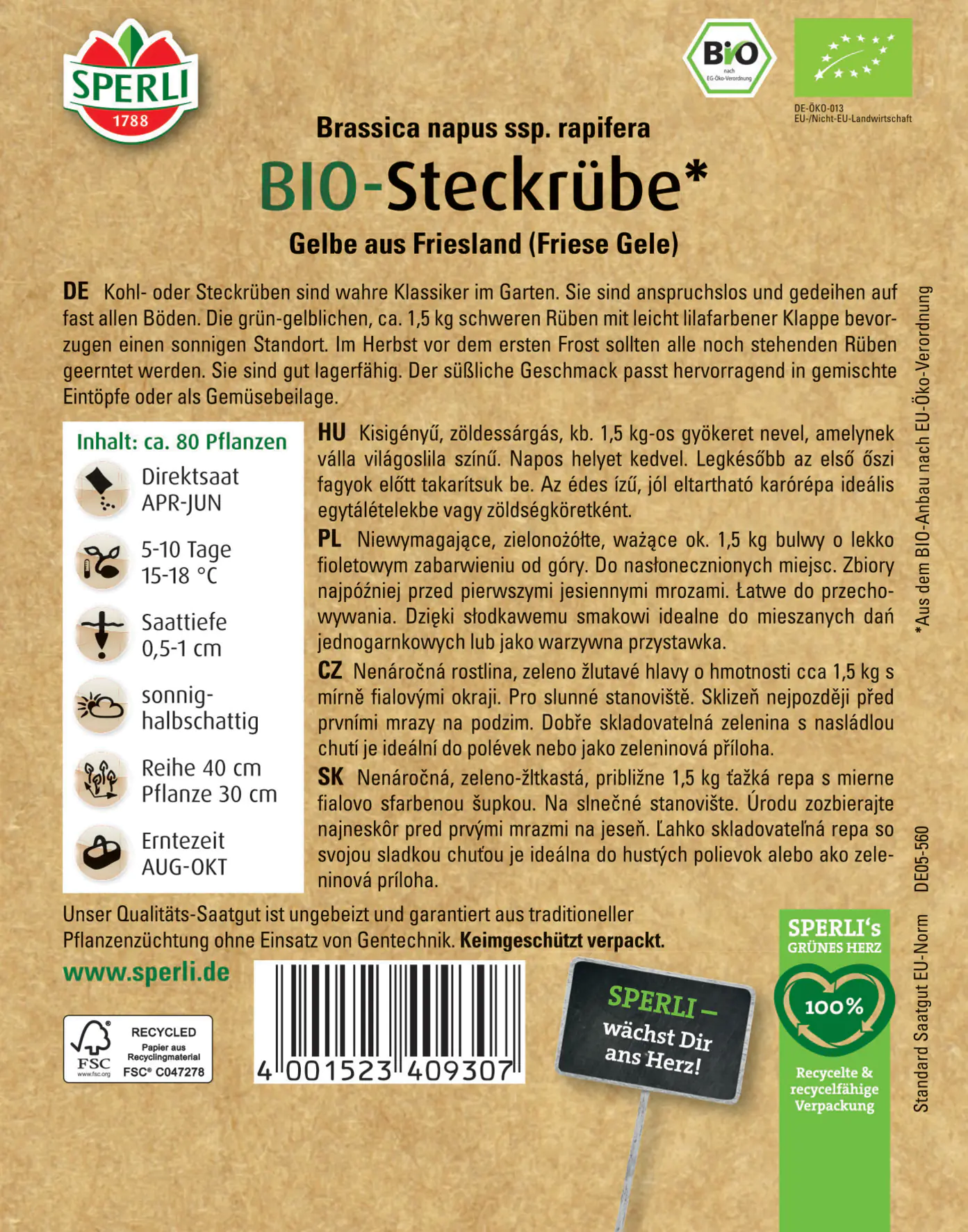 Sperli BIO Steckrübe