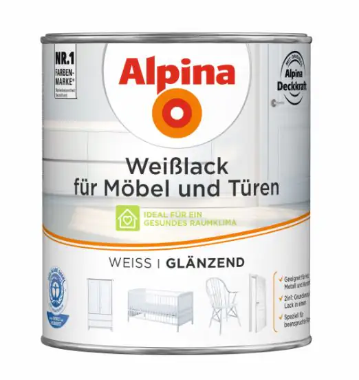Alpina Weißlack für Möbel und Türen 750 ml weiß glänzend Alpina Weißlack für Möbel und Türen 750 ml weiß glänzend