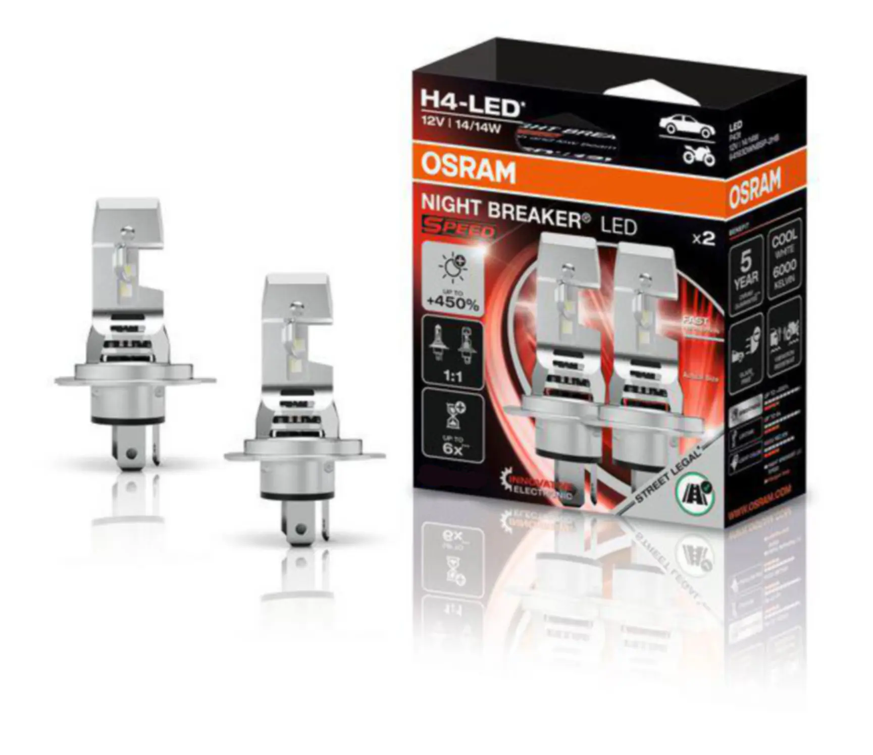 Osram Scheinwerferlampe H4 Night Breaker LED Speed 450 2 Stück