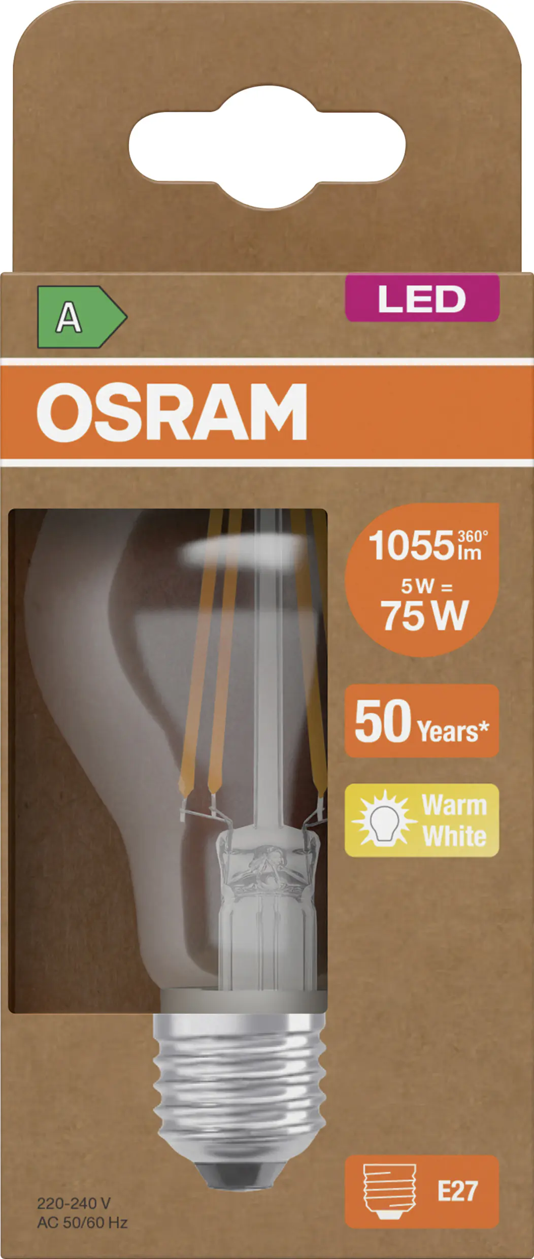 Osram LED Leuchtmittel Classic 5W 827 klar E27 warmweiß