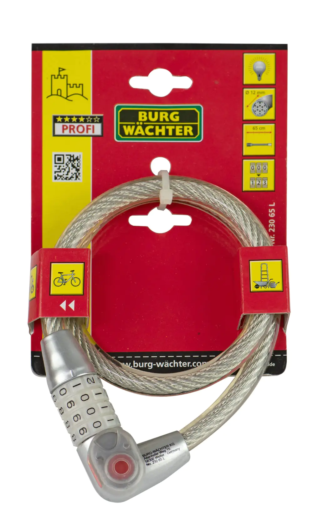 Burg Wächter Seilschloss  230 65 650mm Ø 12mm schwarz oder silber