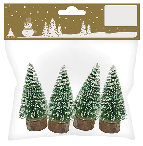 Tannenbäume 7,5 cm grün mit weißem Glitter 4 Stück