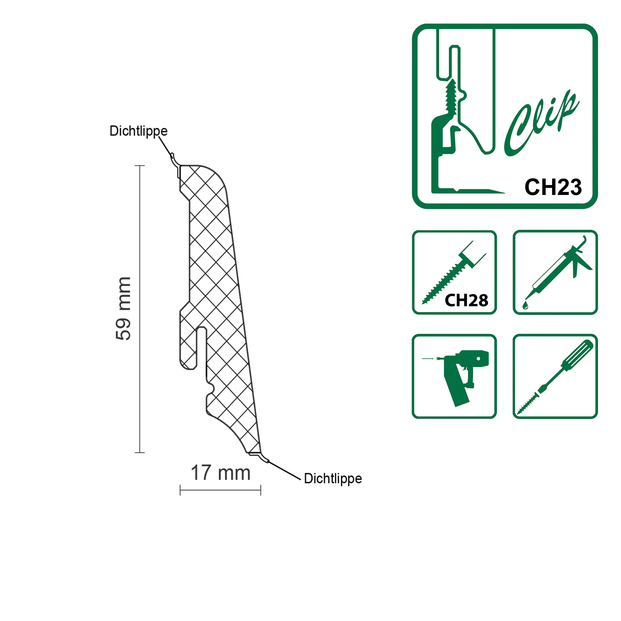 Neuhofer Fußleiste 240 cm x 59 x 17 mm weiß