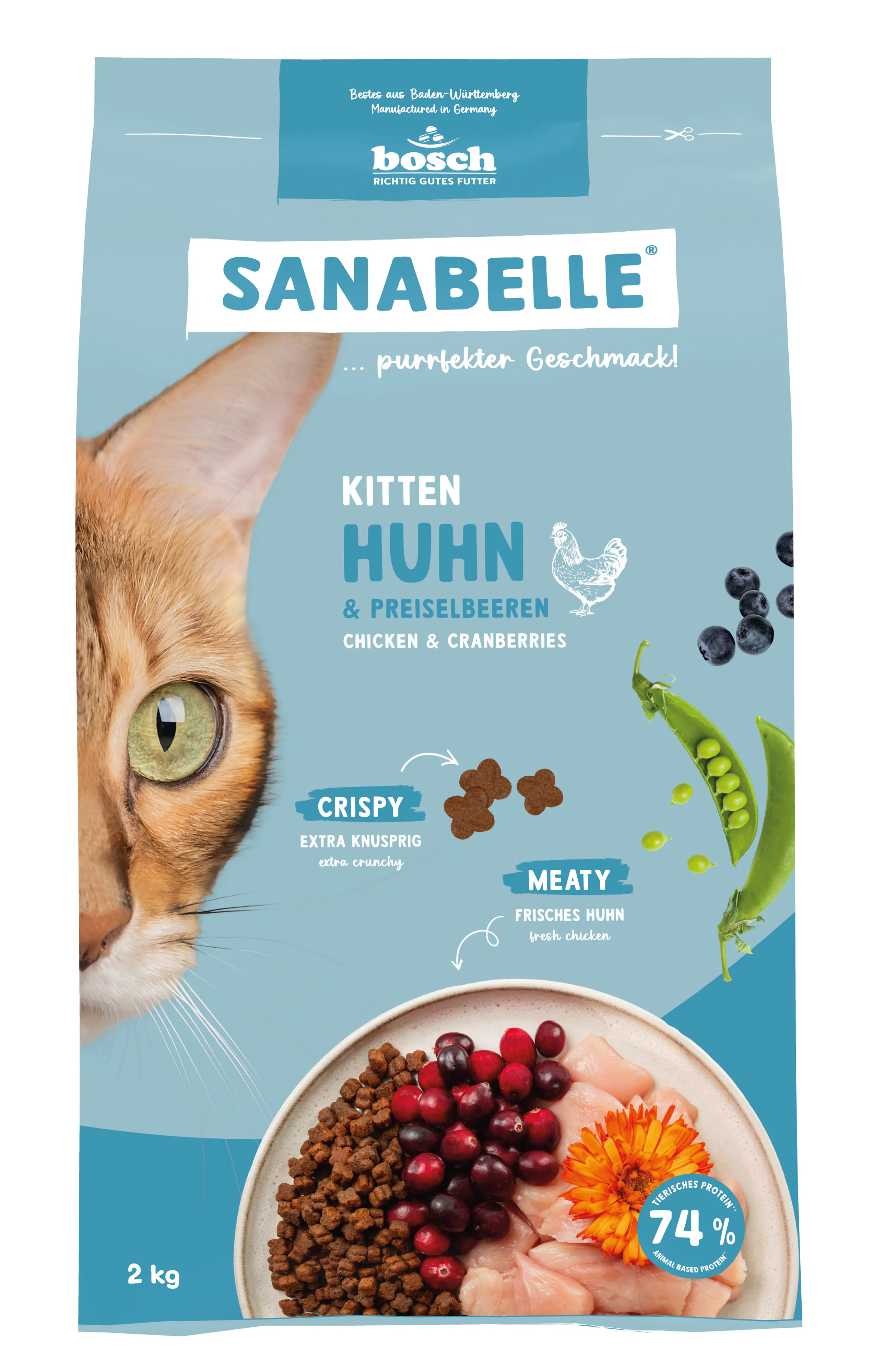 Sanabelle Katzentrockenfutter Kitten mit Huhn & Preiselbeeren für Kätzchen 2 kg