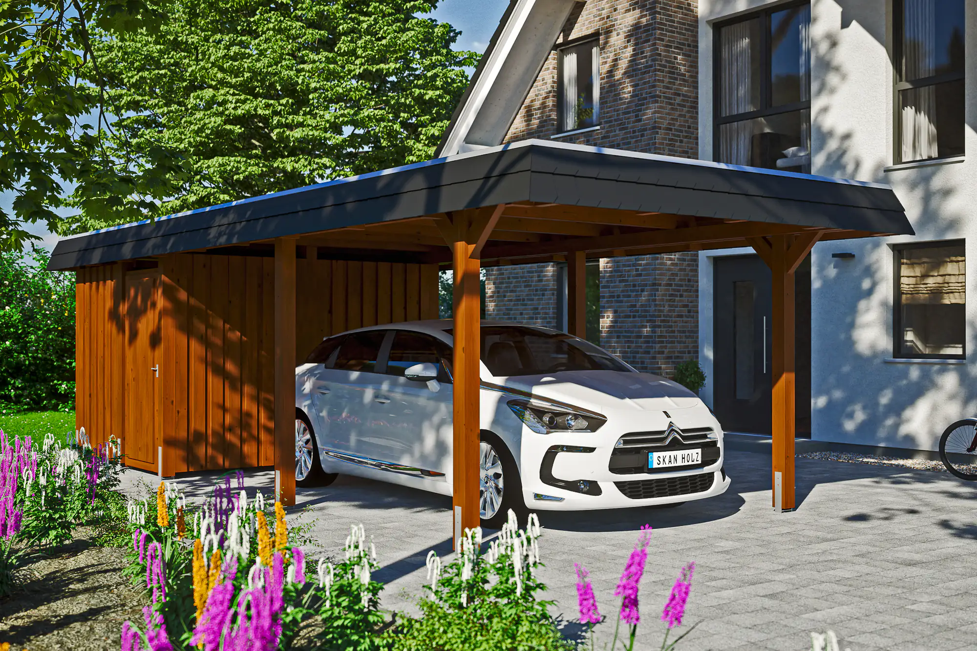 4018211023592 SKAN HOLZ Carport Wendland mit Abstellraum 362 x 870 cm mit Aluminiumdach