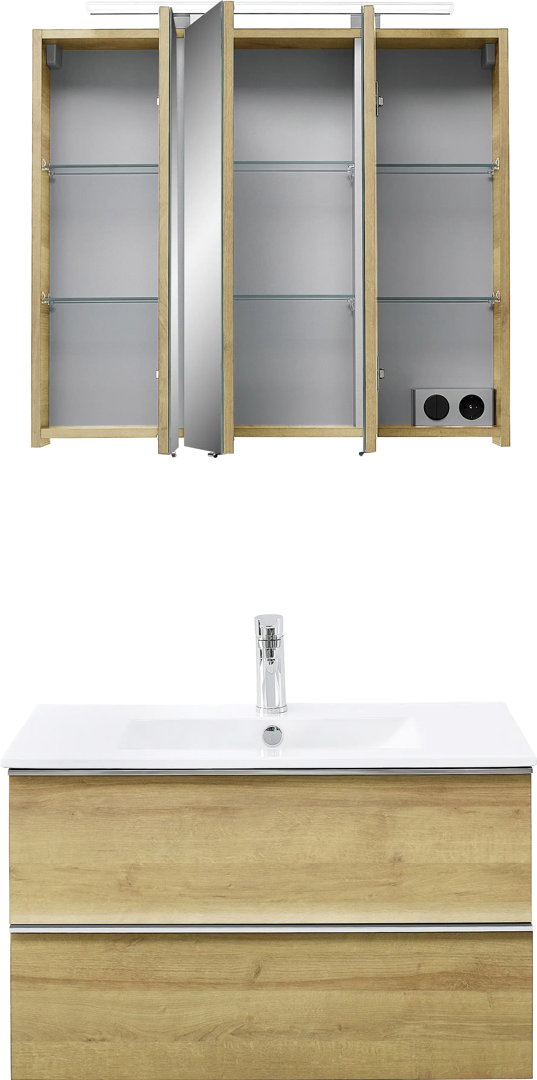 Primaster Bad-Set Düsseldorf riviera 81 cm LED-Leuchten, Keramikwaschtisch