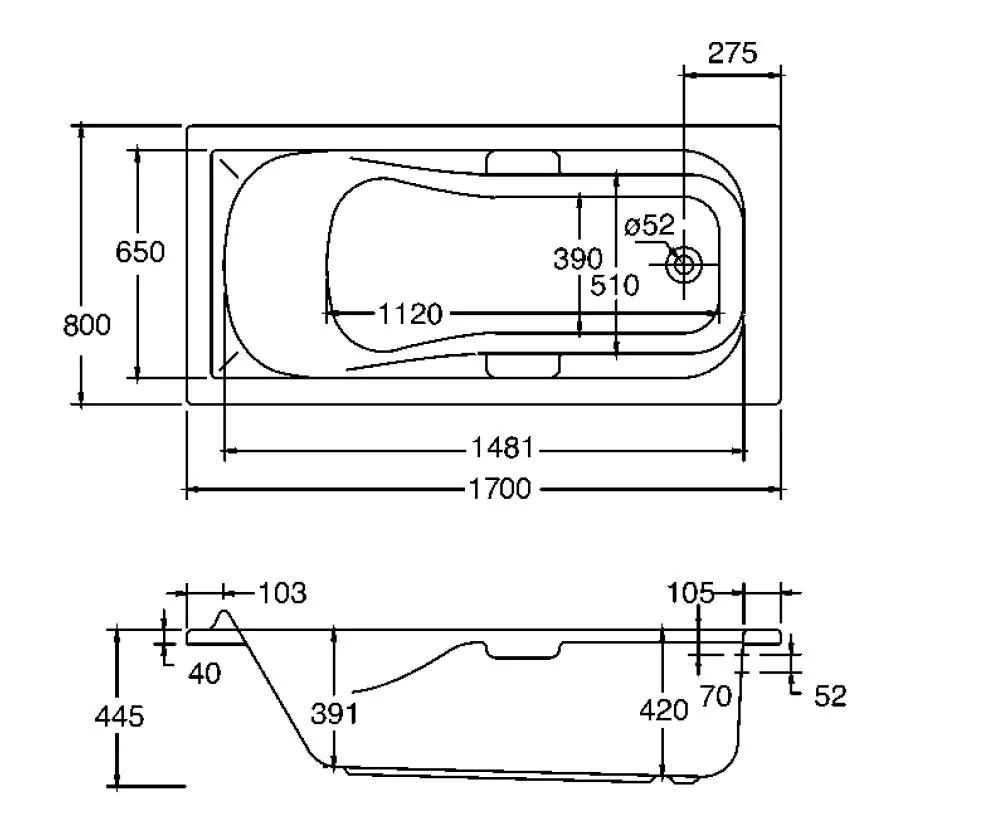 Ottofond Badewanne Korfu 170 x 80 cm, weiß