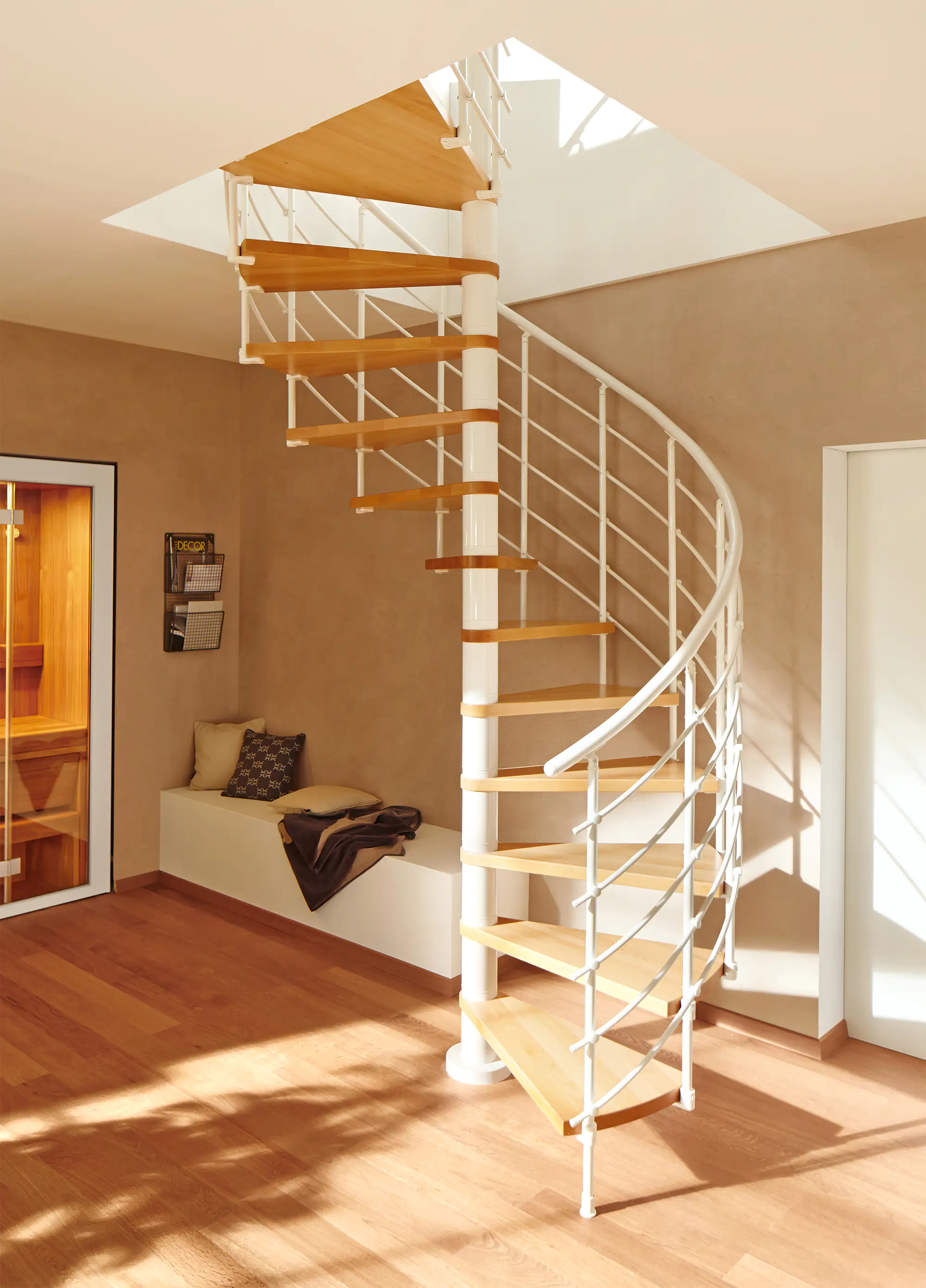 DOLLE Spindeltreppe Oslo Ø 140 cm, weiß, Buche Natur