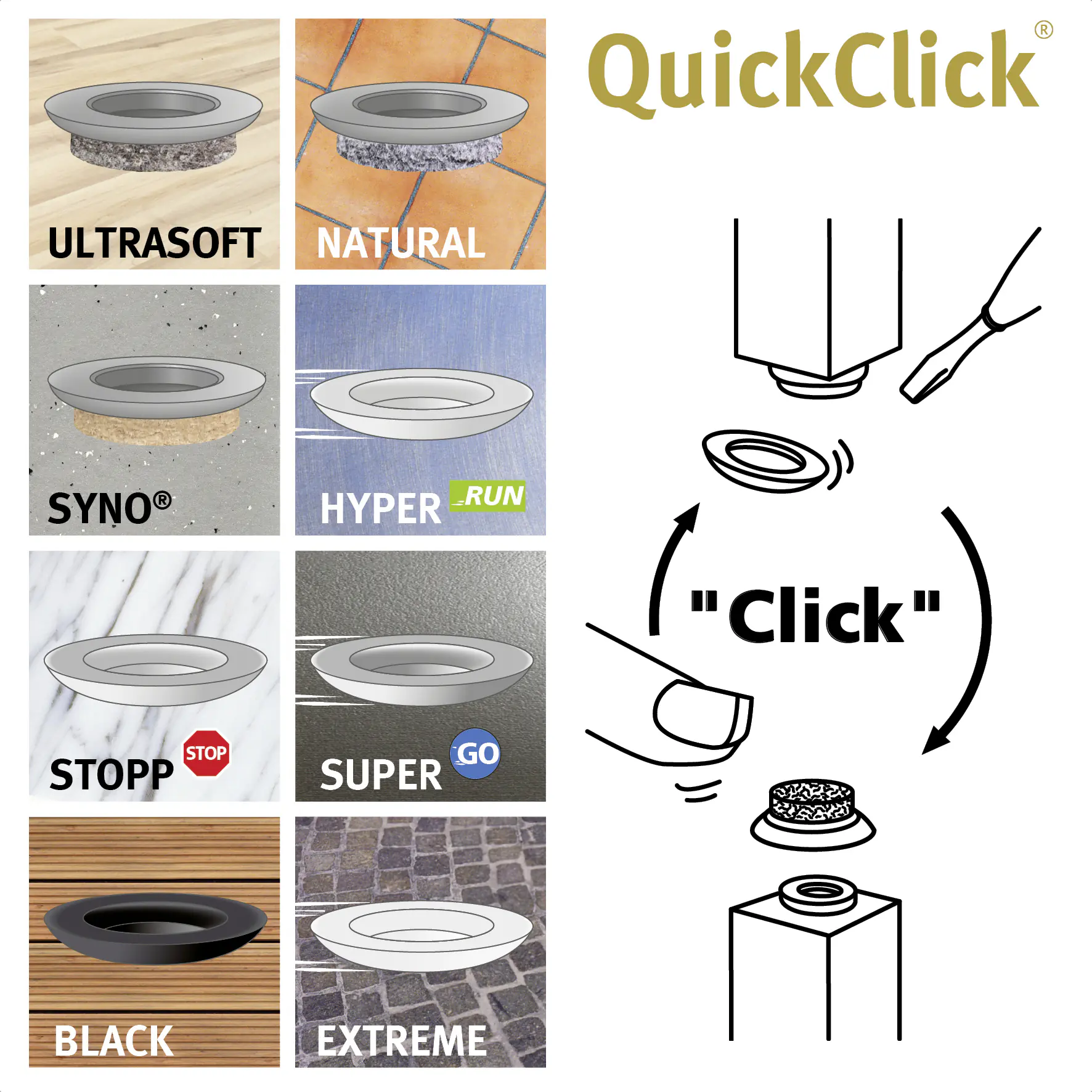 Wagner Möbelgleiter zum Anschrauben Ultrasoft grau schwarz Ø 25 mm - 4 Stück 