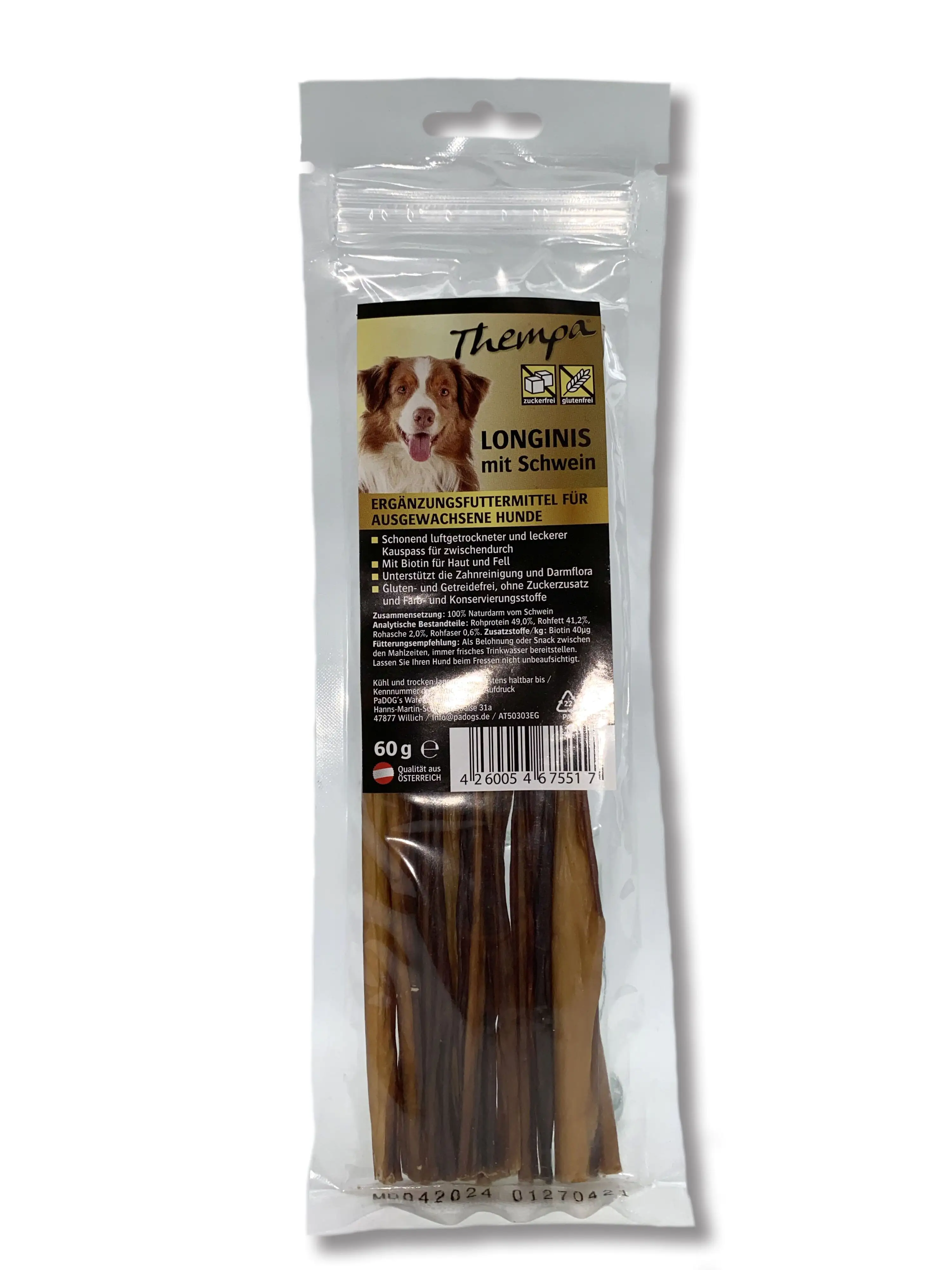 Thempa Hundeleckerli Longini mit Schwein Thempa Hundeleckerli Longini mit Schwein