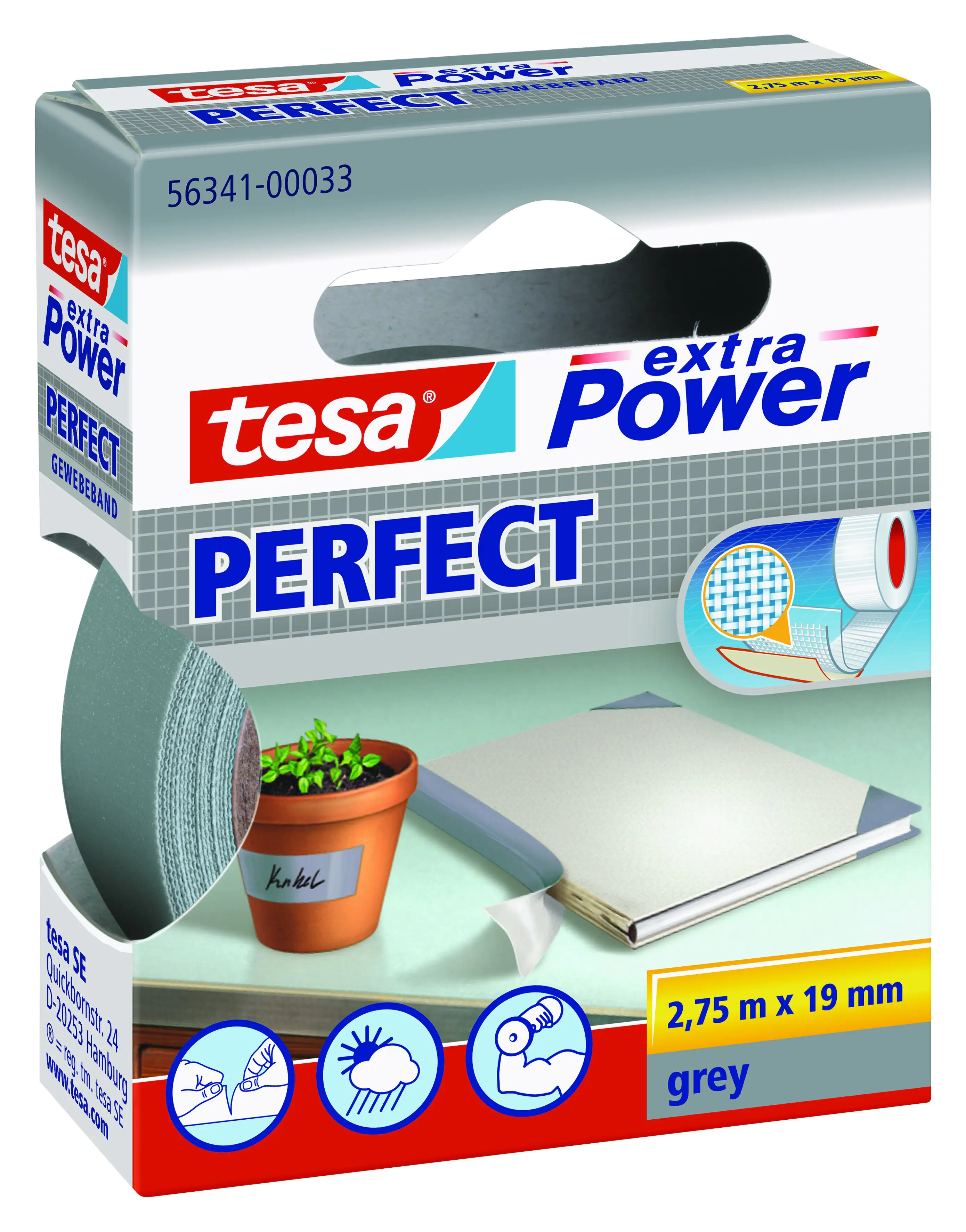 tesa extra Power Gewebeband Perfect 2,75 m x 19 mm, grau tesa extra Power Gewebeband Perfect 2,75 m x 19 mm, grau