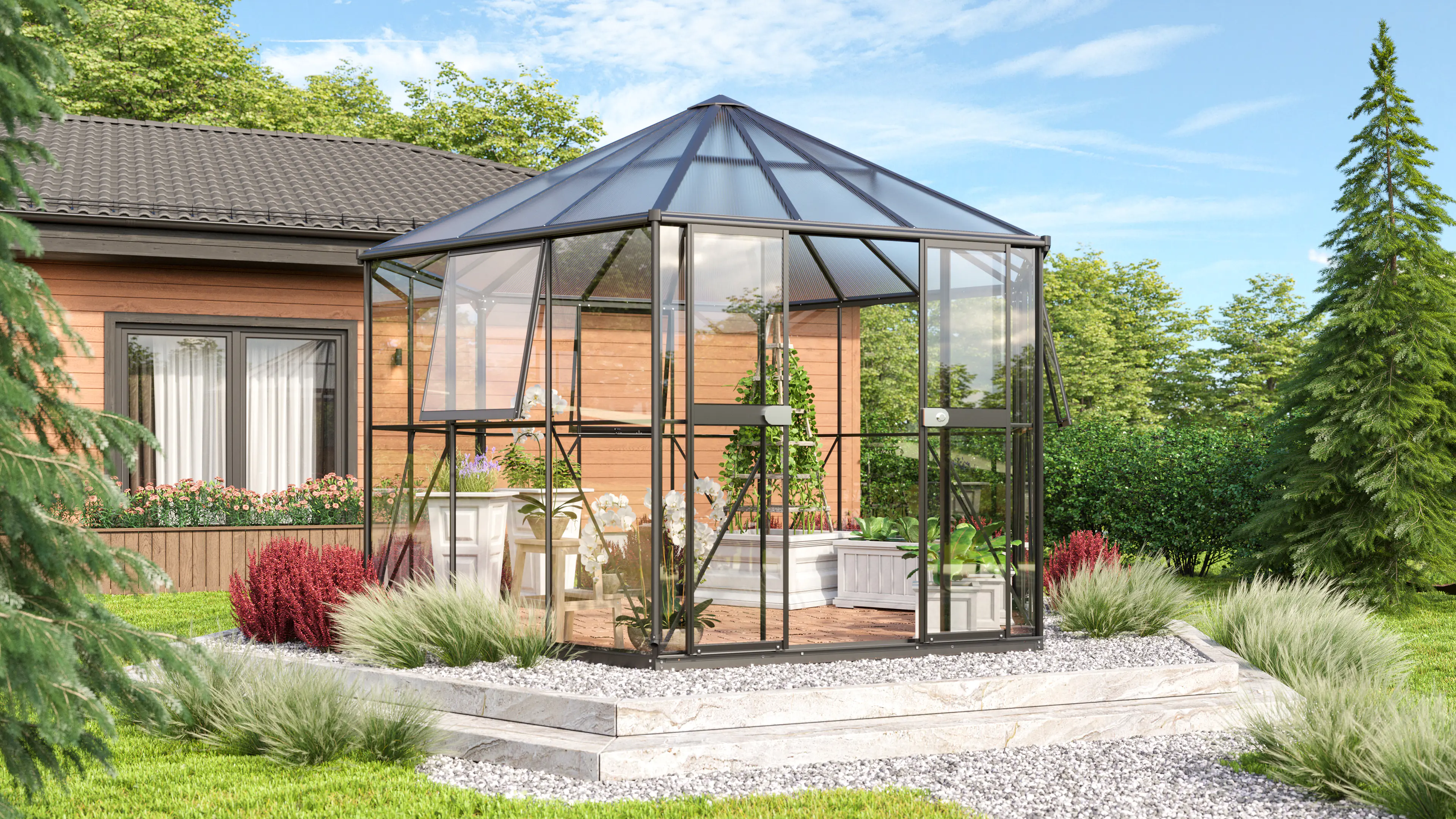 Vitavia Gewächshaus Juno 9000 383 x 331 cm 3 mm Sicherheitsglas Vitavia Gewächshaus Juno 9000 383 x 331 cm 3 mm Sicherheitsglas