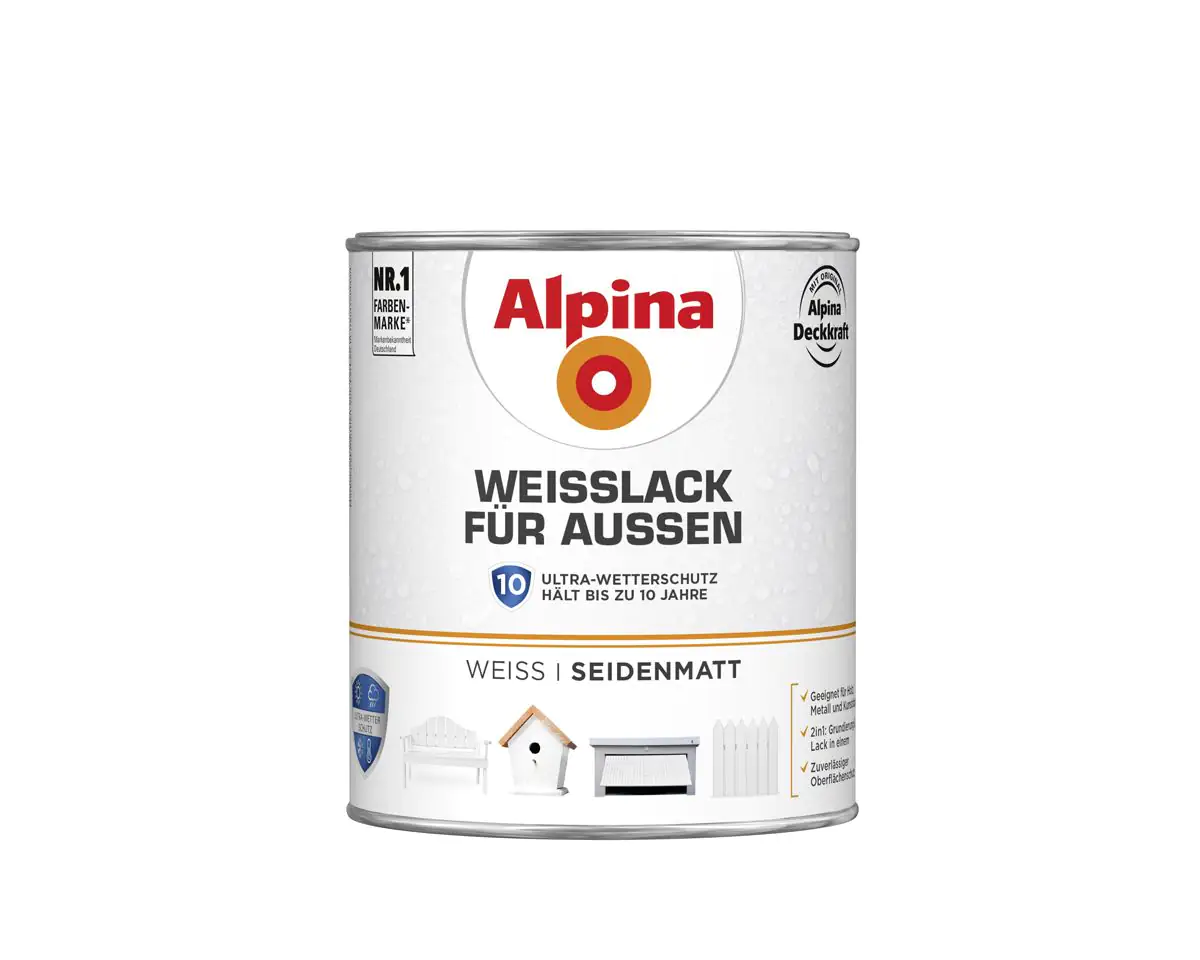 Alpina Weißlack für Außen 750 ml weiß seidenmatt Alpina Weißlack für Außen 750 ml weiß seidenmatt