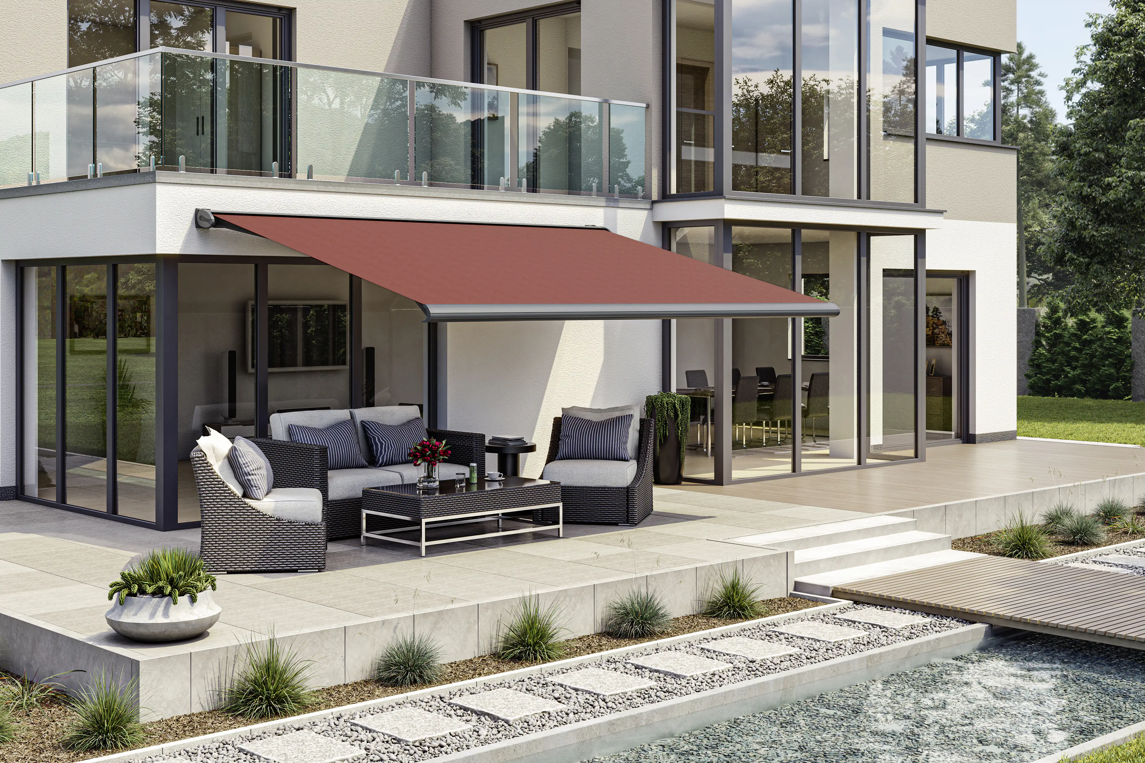 Kassettenmarkise S-Compact beige gestreift inkl. Motor, Aufputzschalter Kassettenmarkise S-Compact beige gestreift inkl. Motor, Aufputzschalter