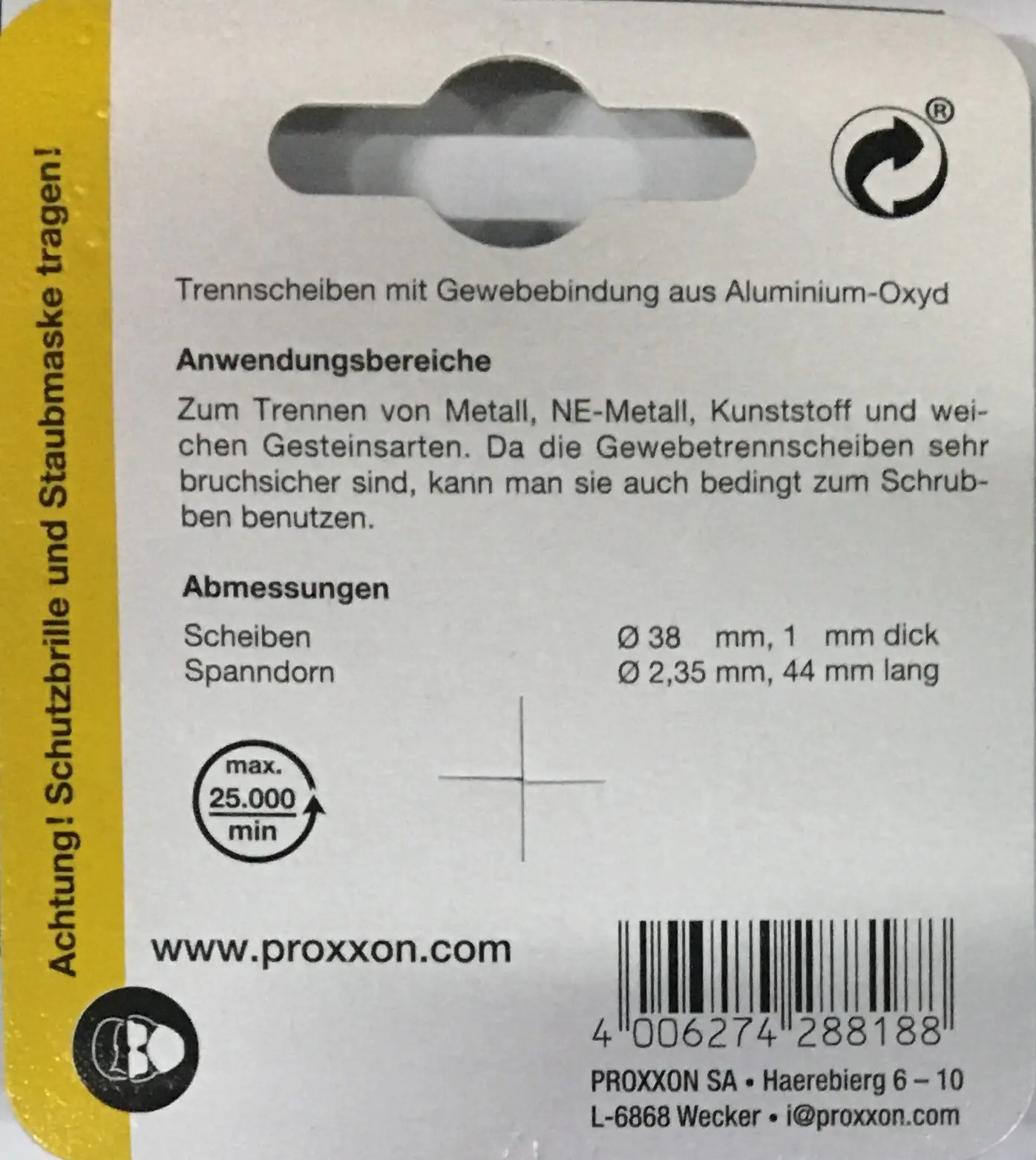 Proxxon Micromot Gewebetrennscheibe Ø 38 x 1,8 mm 5 Stück