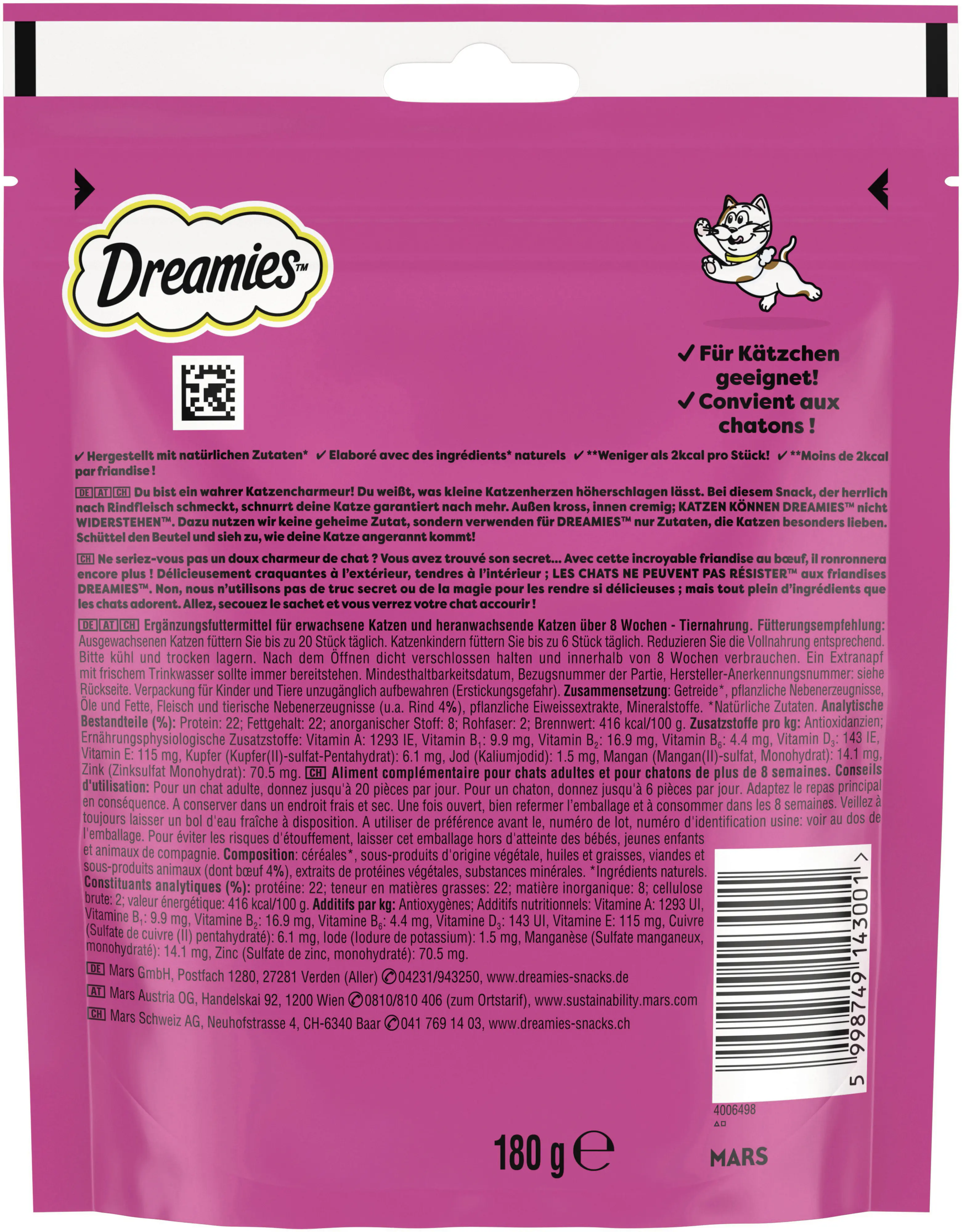 Dreamies Snacks mit Rind Katzensnack 180 g