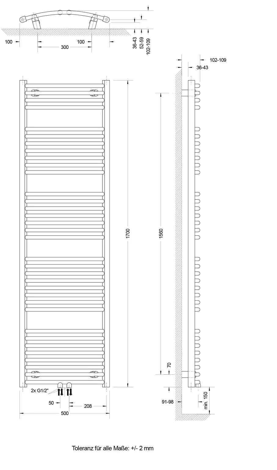 Schulte Badheizkörper Europa 170 x 60 cm 910 Watt