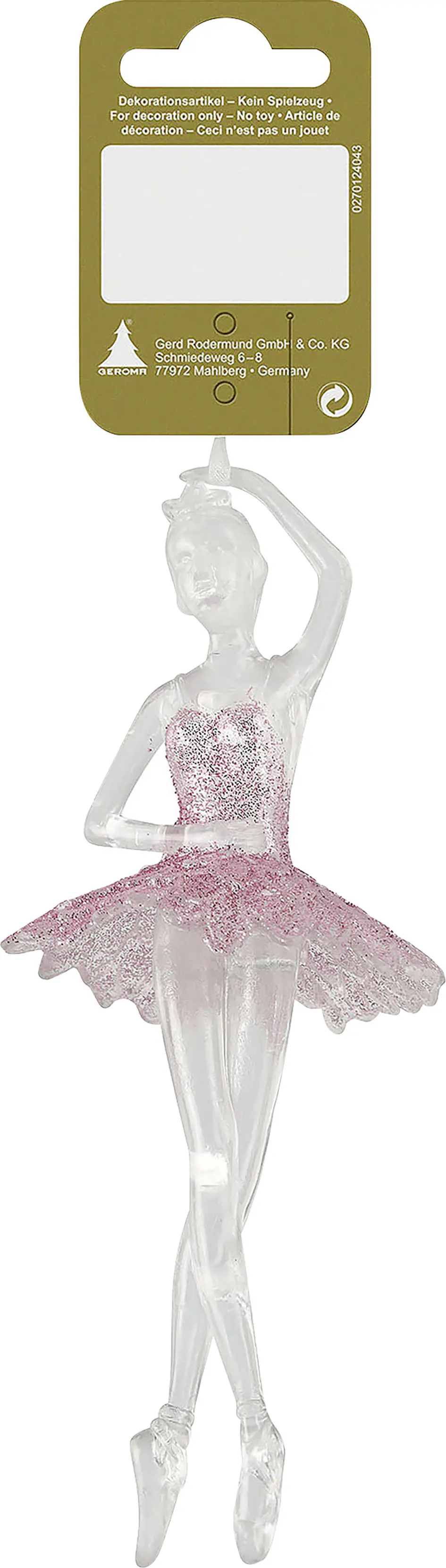 Weihnachtsanhänger Ballerina aus Kunststoff 17 cm rosa 1 Stück